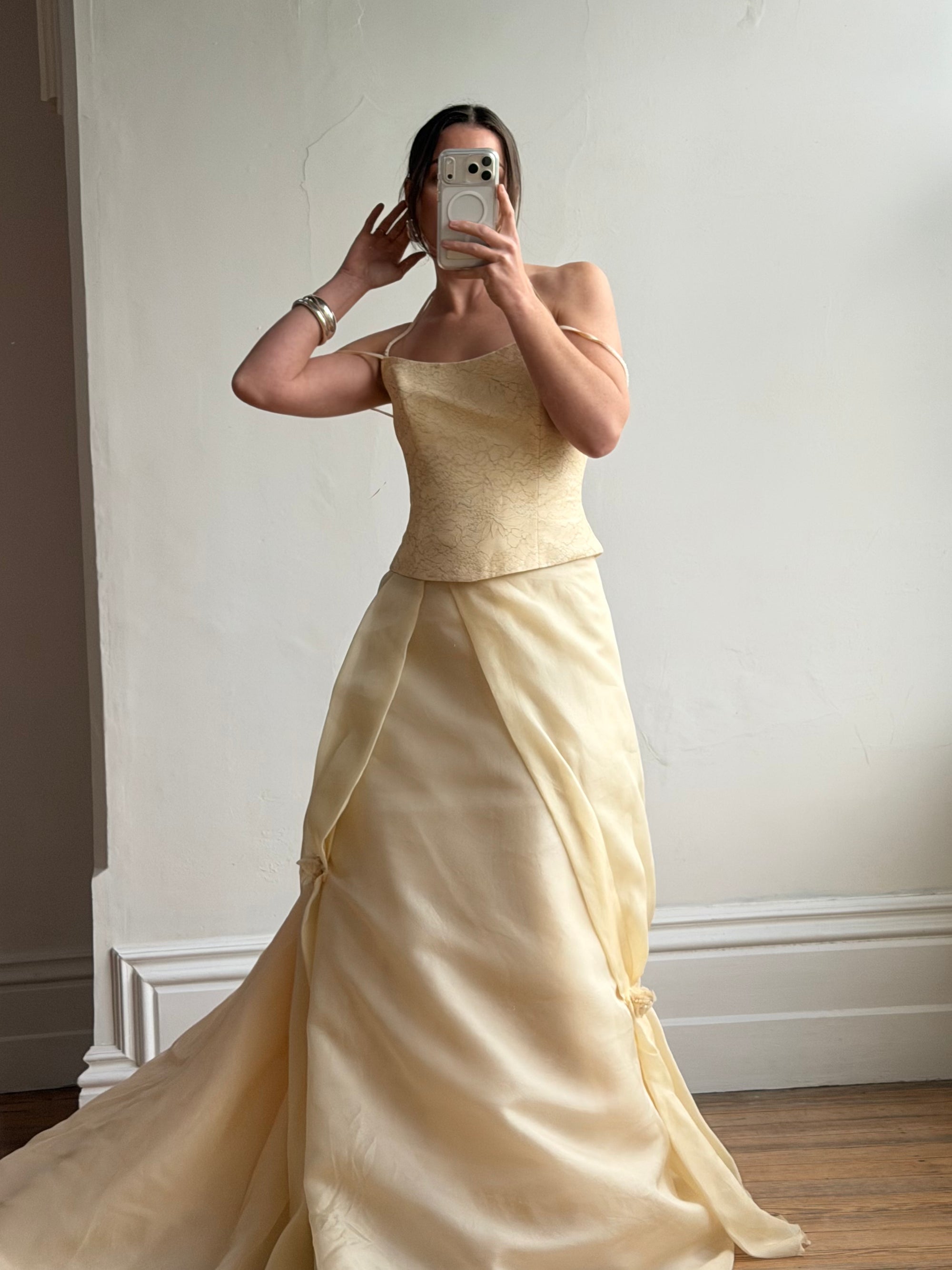 Vintage 90s Italian Butter Double Strap Corset and Tulle Rosette Skirt Set