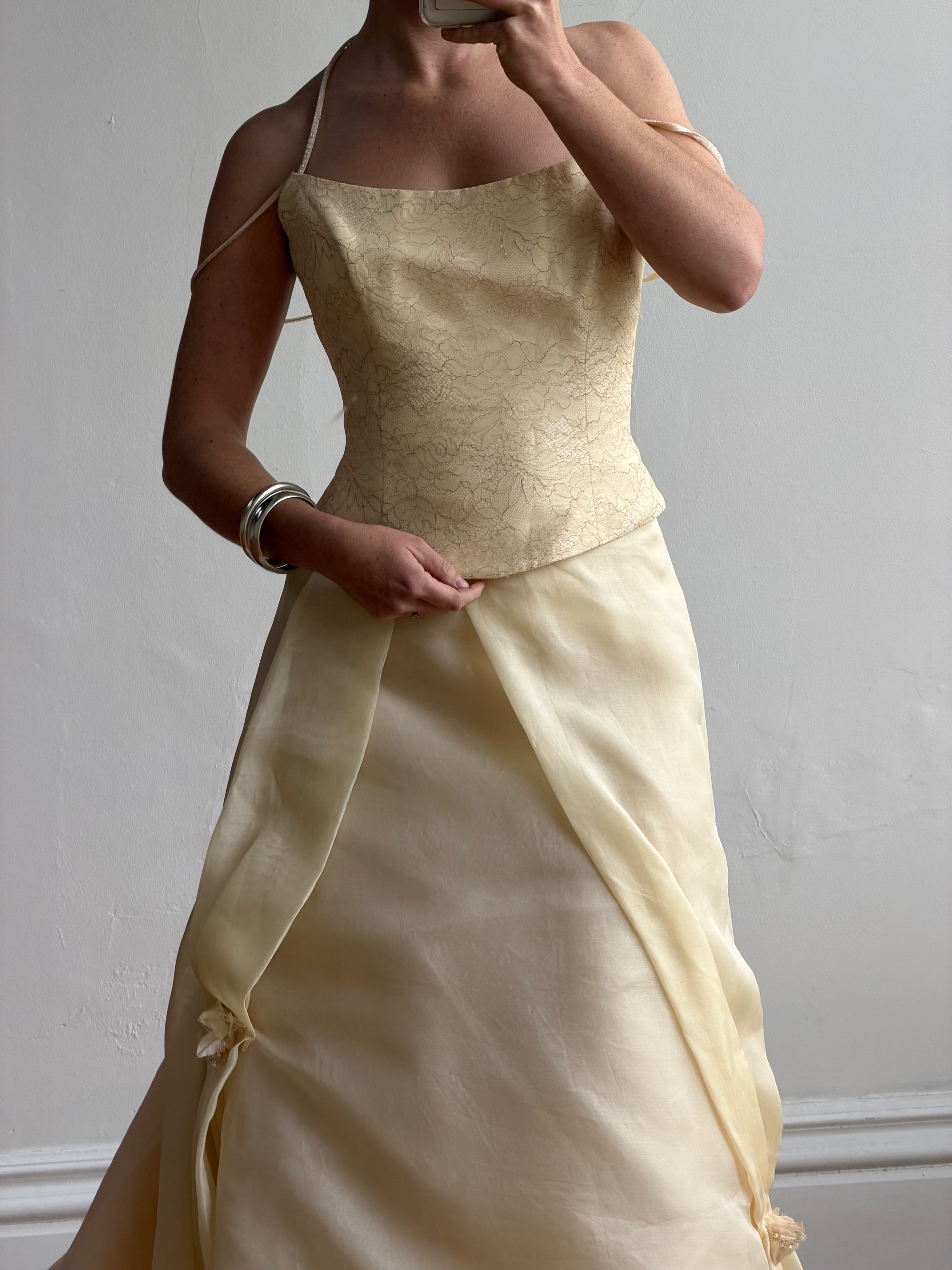 Vintage 90s Italian Butter Double Strap Corset and Tulle Rosette Skirt Set