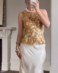Vintage Y2K Gold Sequin Paillette Knit Tank Top