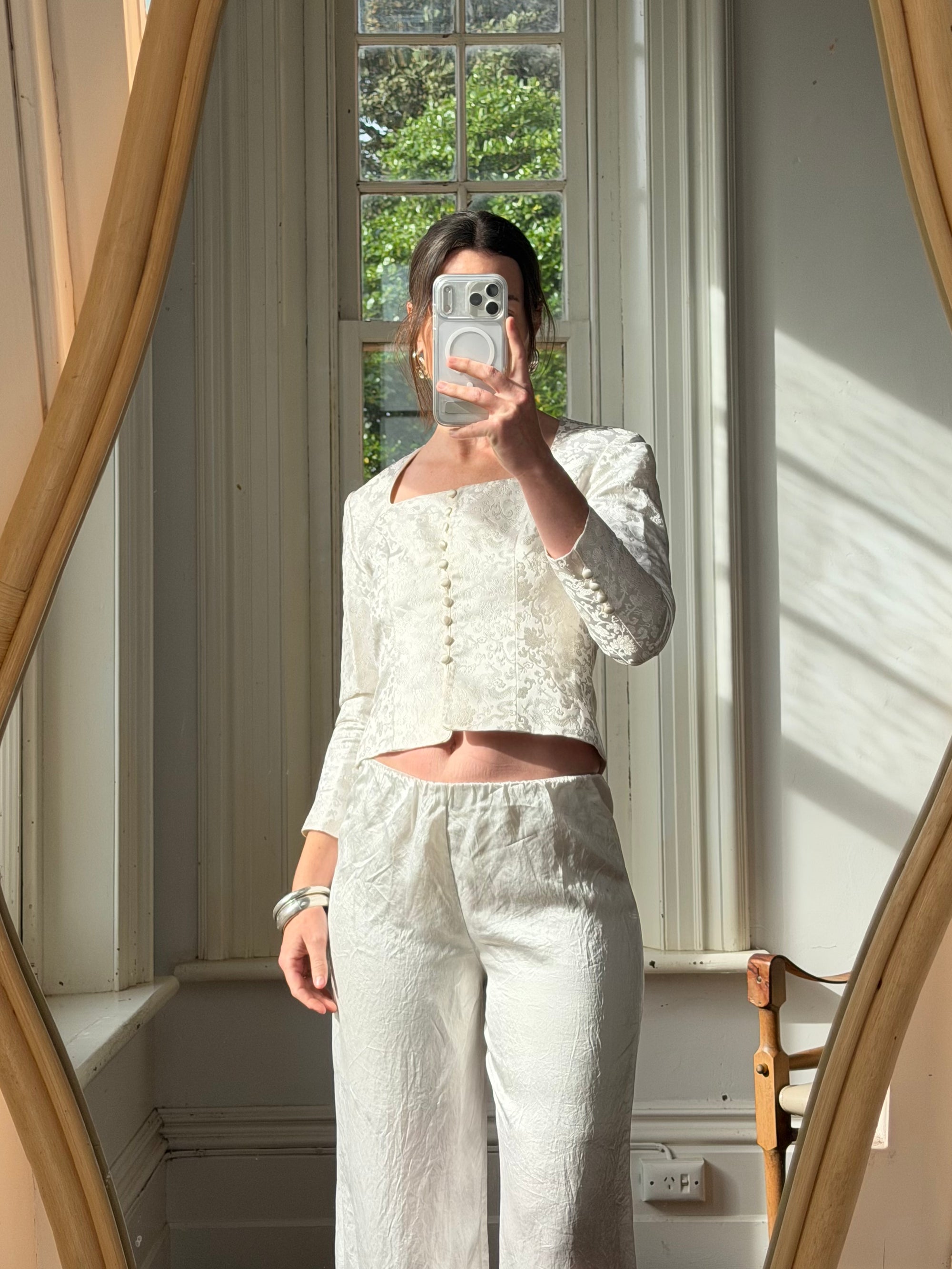 Vintage 90s Ivory Brocade Long Sleeved Bridal Bustier