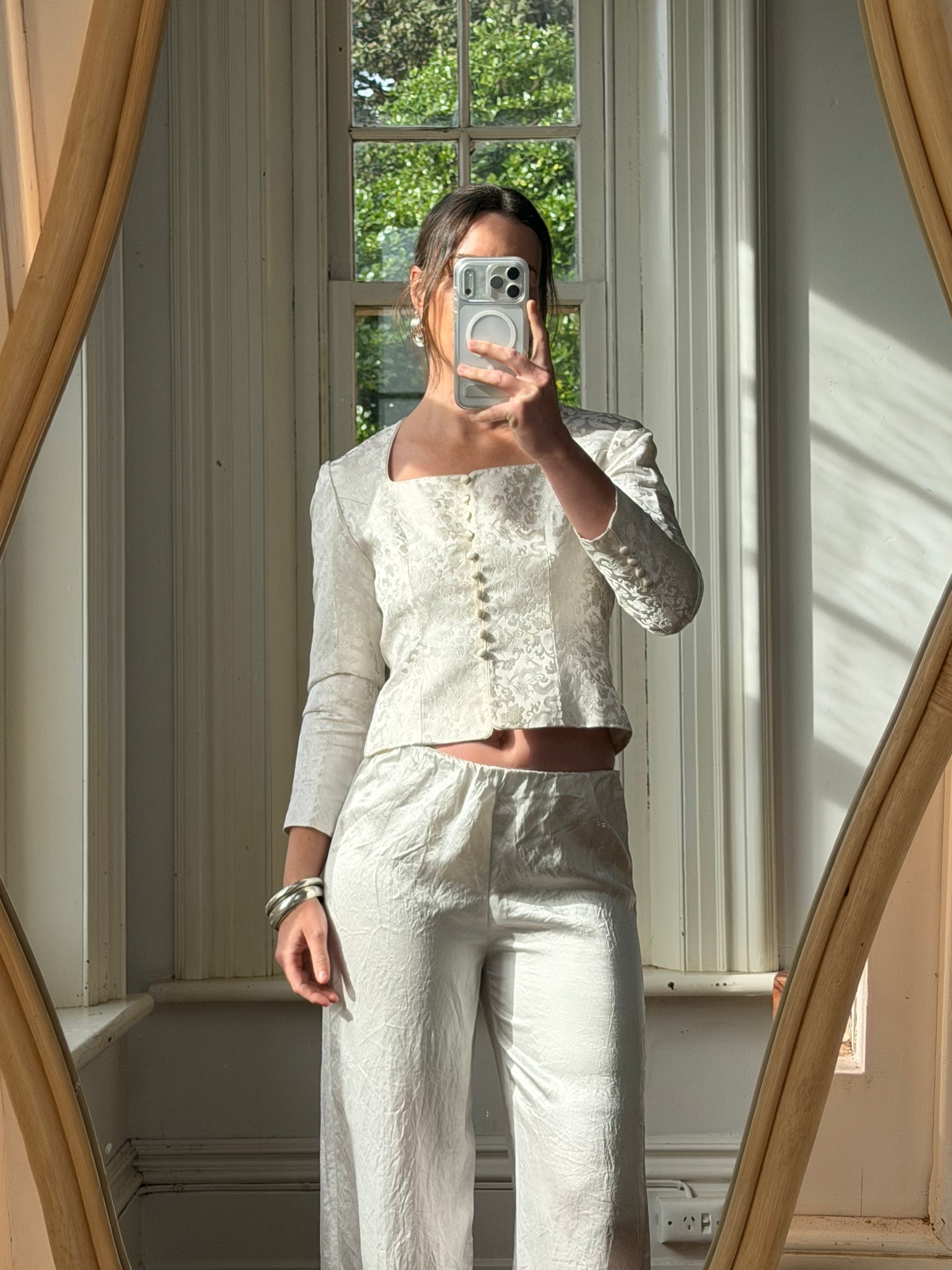 Vintage 90s Ivory Brocade Long Sleeved Bridal Bustier