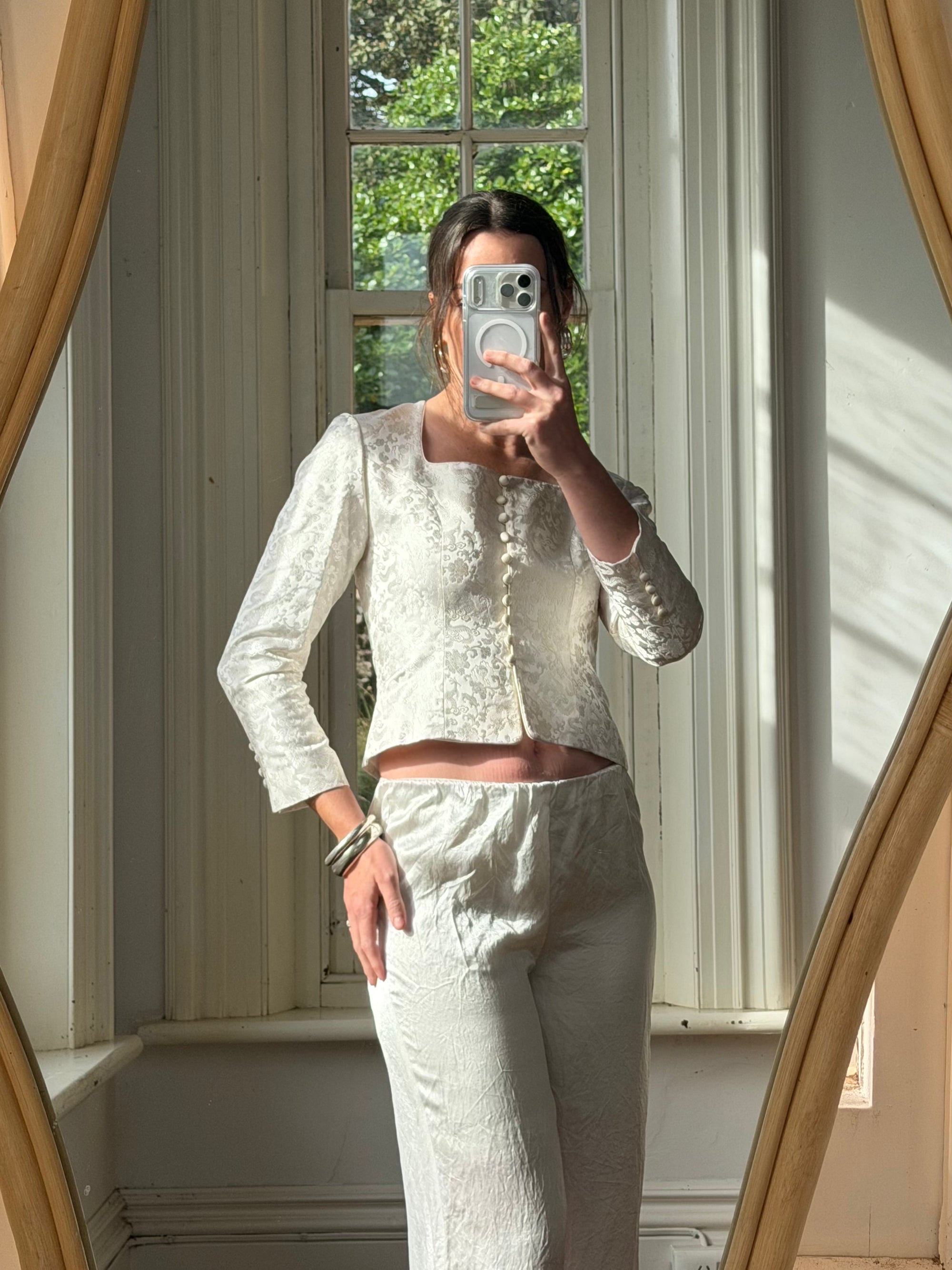 Vintage 90s Ivory Brocade Long Sleeved Bridal Bustier