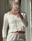 Vintage 90s Ivory Brocade Long Sleeved Bridal Bustier
