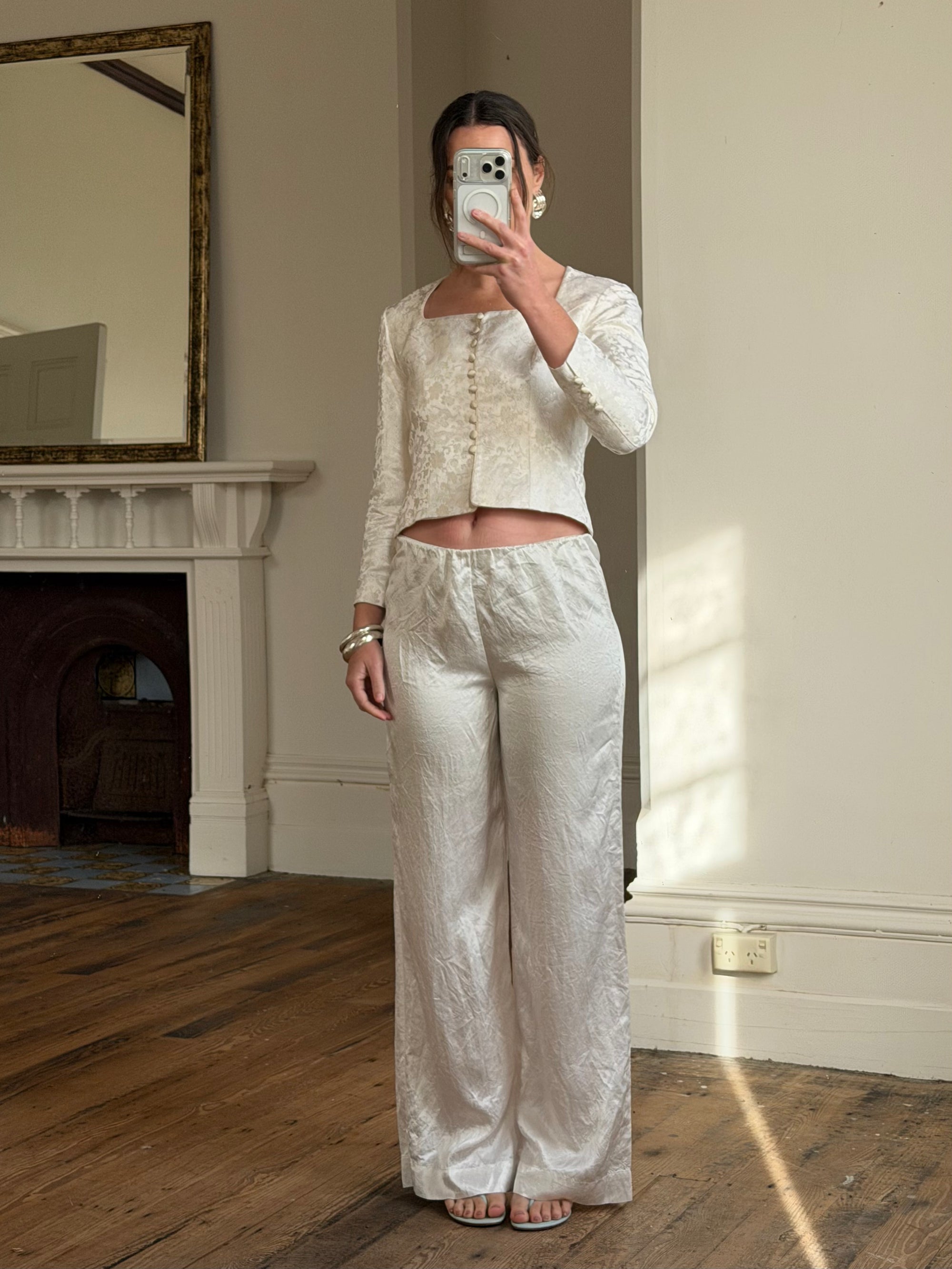 Vintage 90s Ivory Brocade Long Sleeved Bridal Bustier