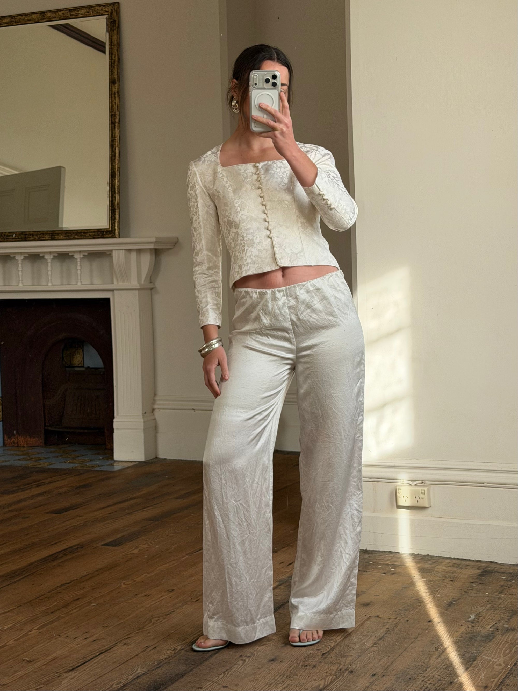 Vintage 90s Ivory Brocade Long Sleeved Bridal Bustier