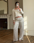 Vintage 90s Ivory Brocade Long Sleeved Bridal Bustier