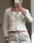Vintage 90s Ivory Brocade Long Sleeved Bridal Bustier