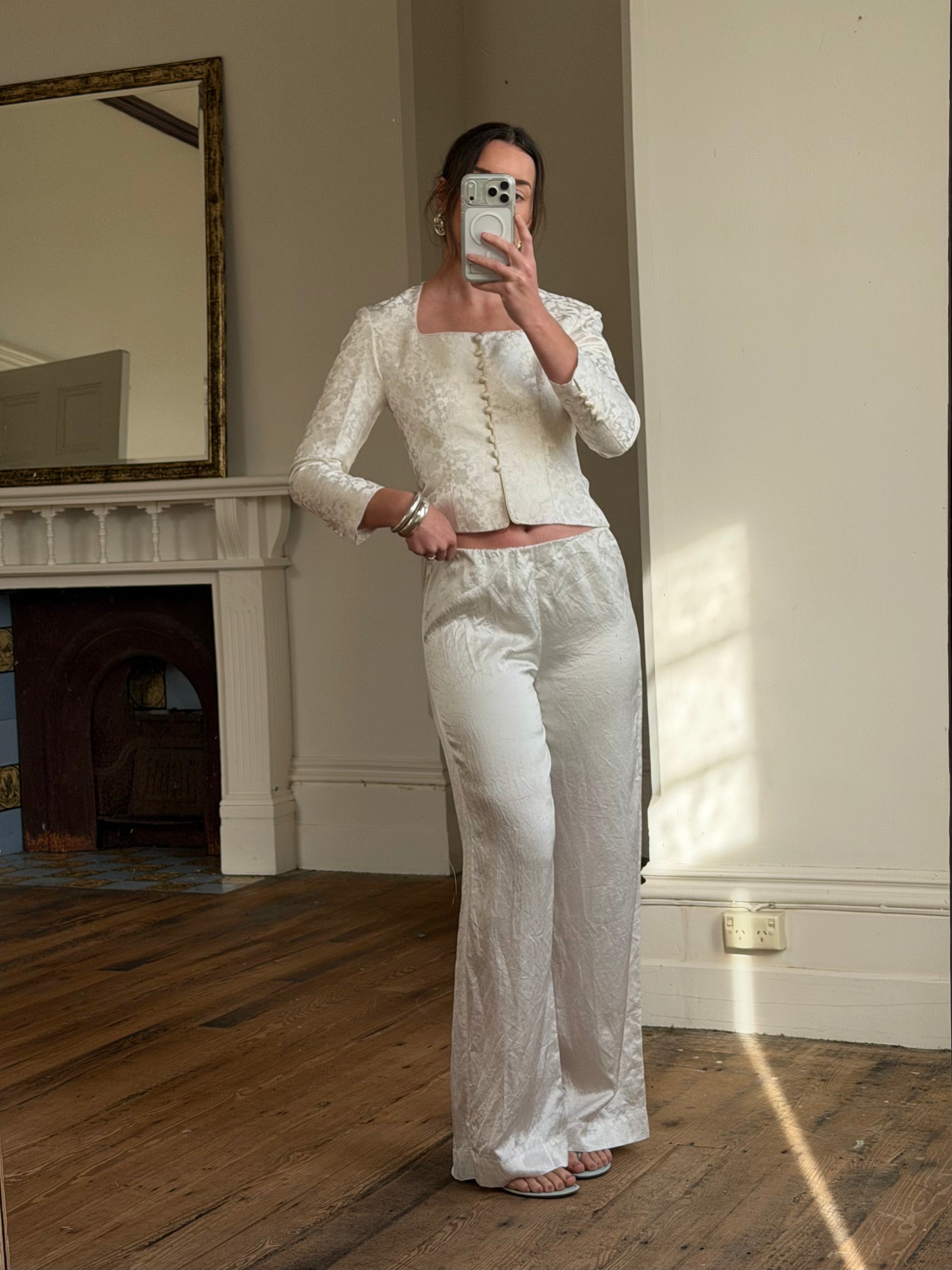 Vintage 90s Ivory Brocade Long Sleeved Bridal Bustier
