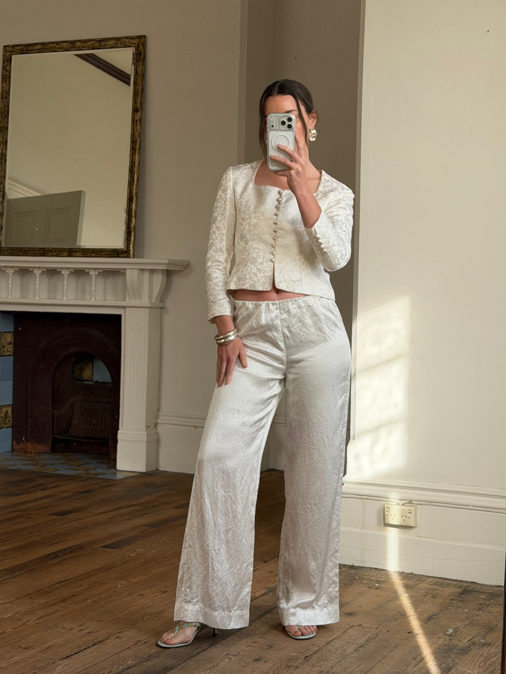 Vintage 90s Ivory Brocade Long Sleeved Bridal Bustier