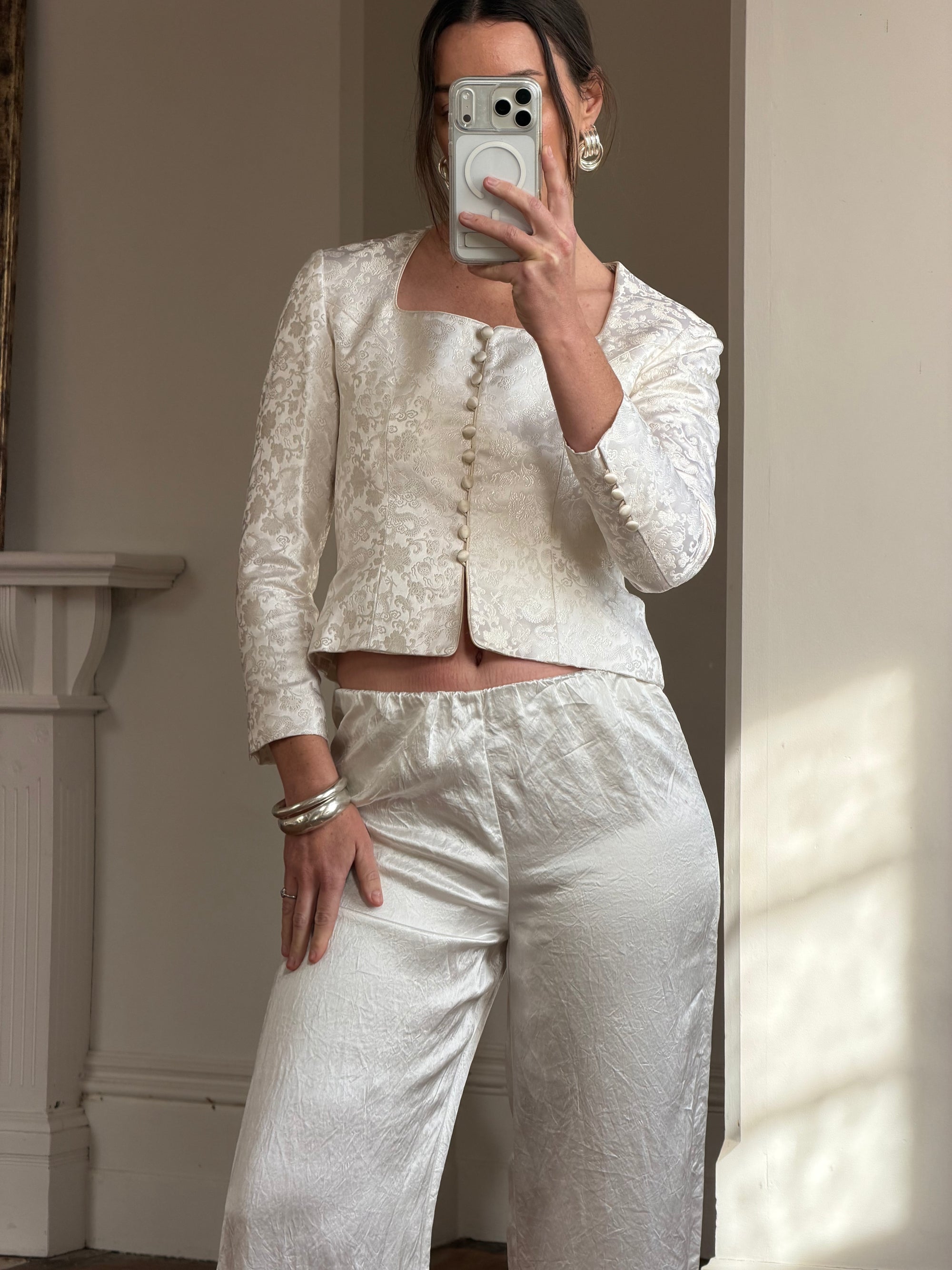 Vintage 90s Ivory Brocade Long Sleeved Bridal Bustier