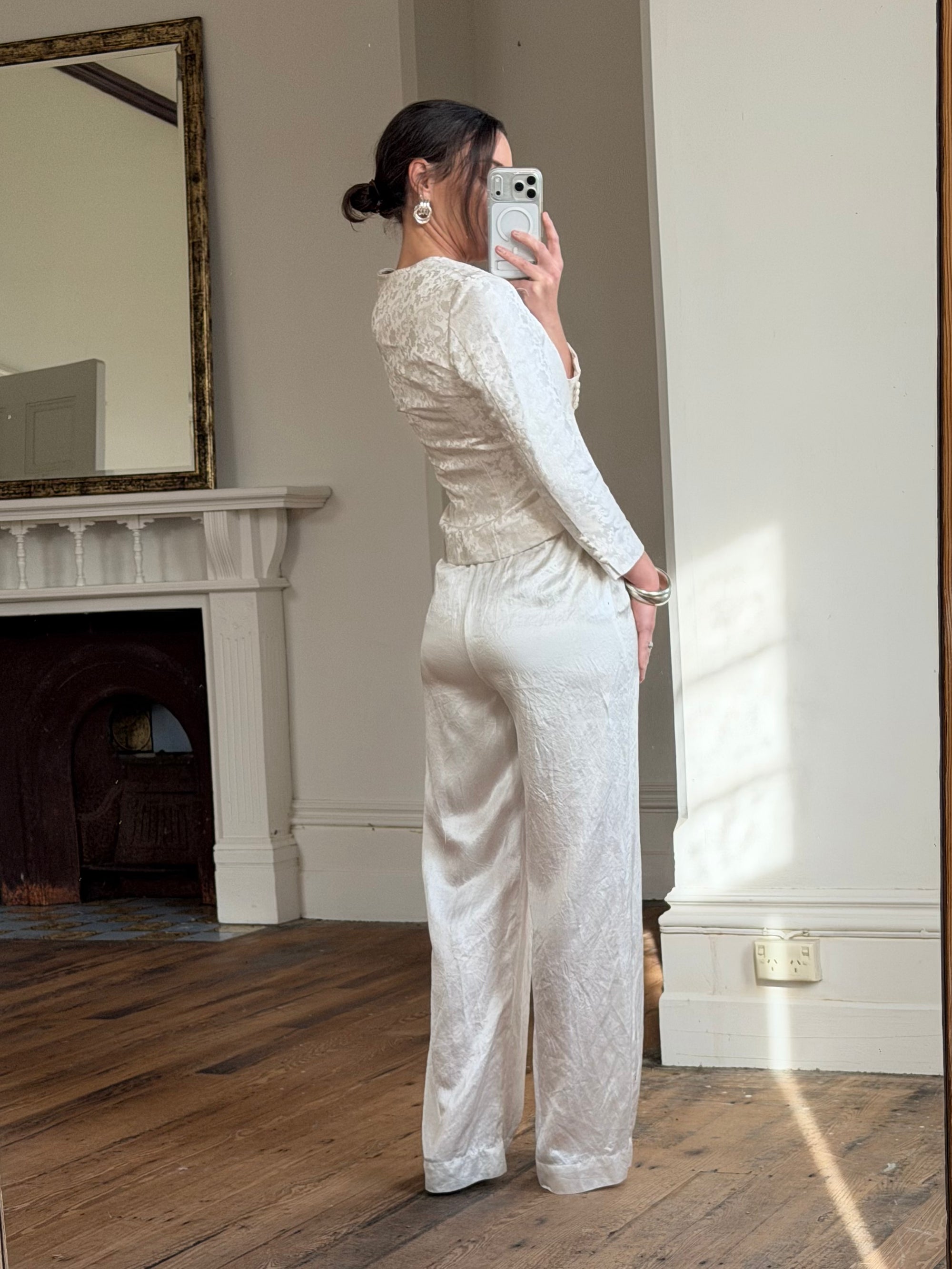Vintage 90s Ivory Brocade Long Sleeved Bridal Bustier