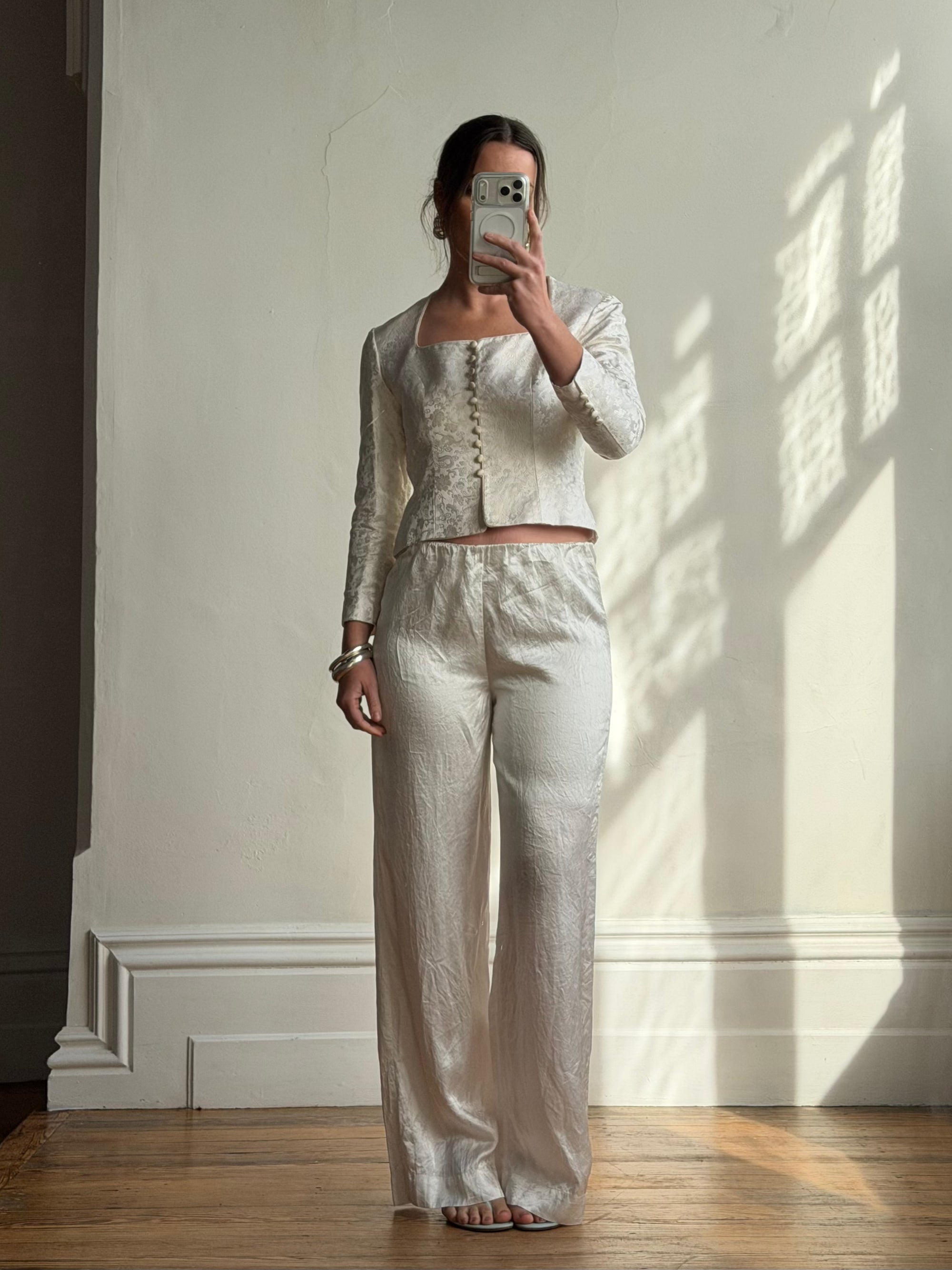 Vintage 90s Ivory Brocade Long Sleeved Bridal Bustier
