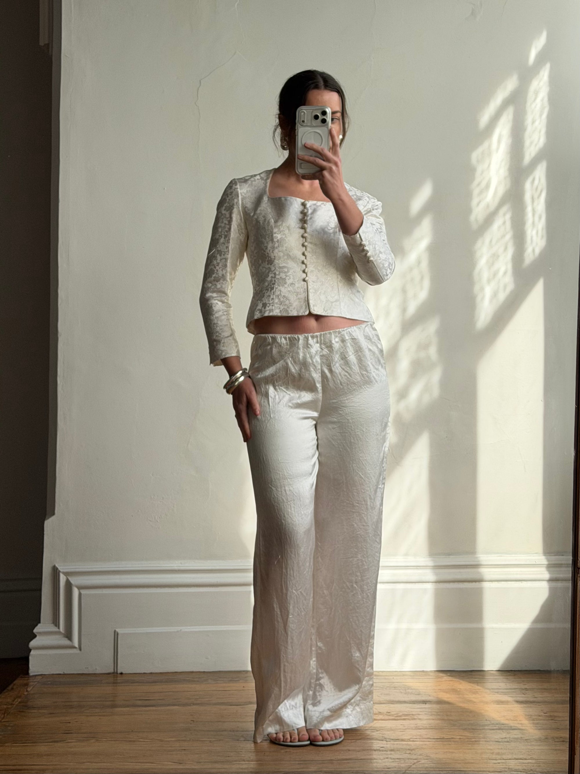 Vintage 90s Ivory Brocade Long Sleeved Bridal Bustier