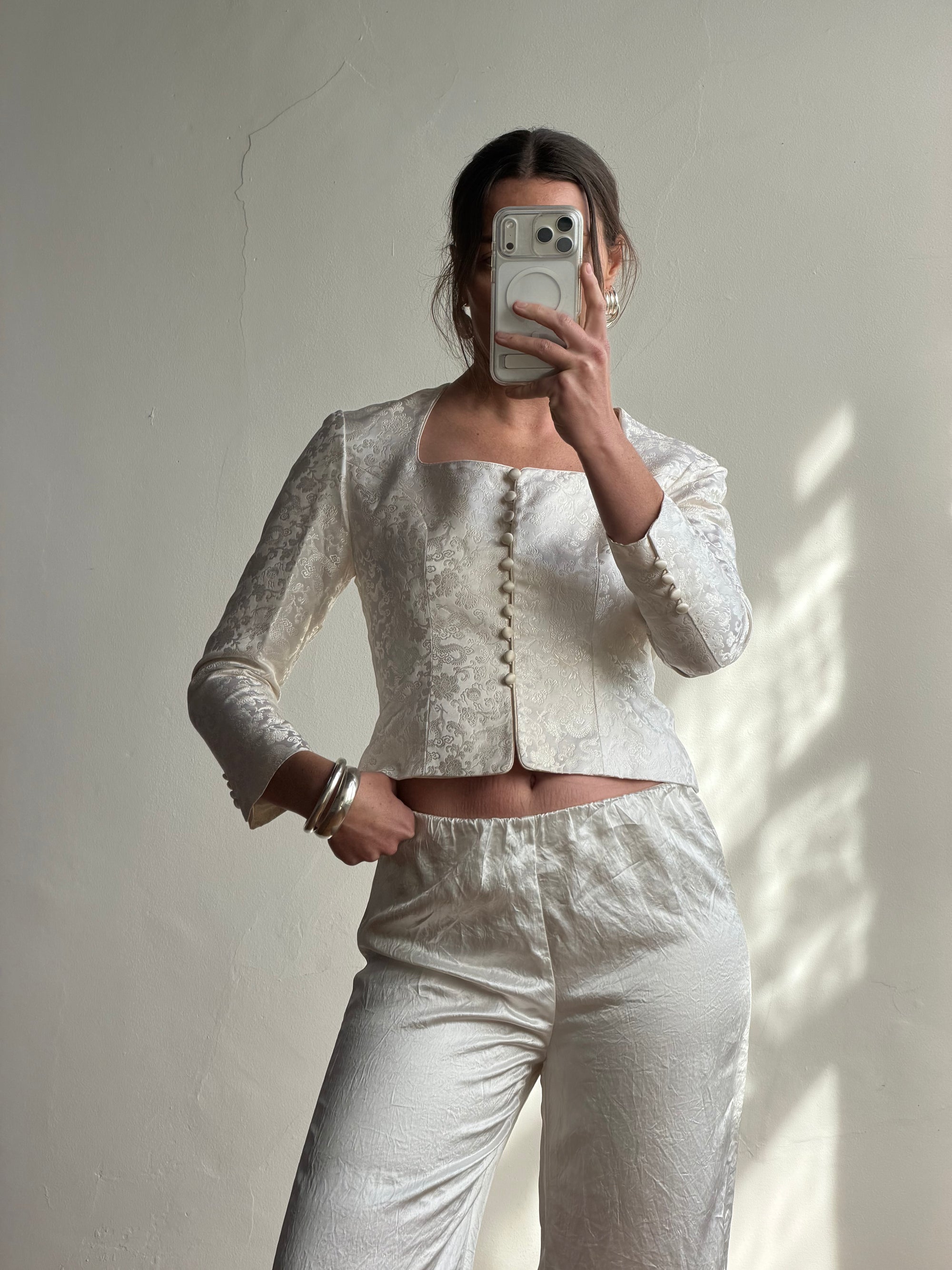 Vintage 90s Ivory Brocade Long Sleeved Bridal Bustier