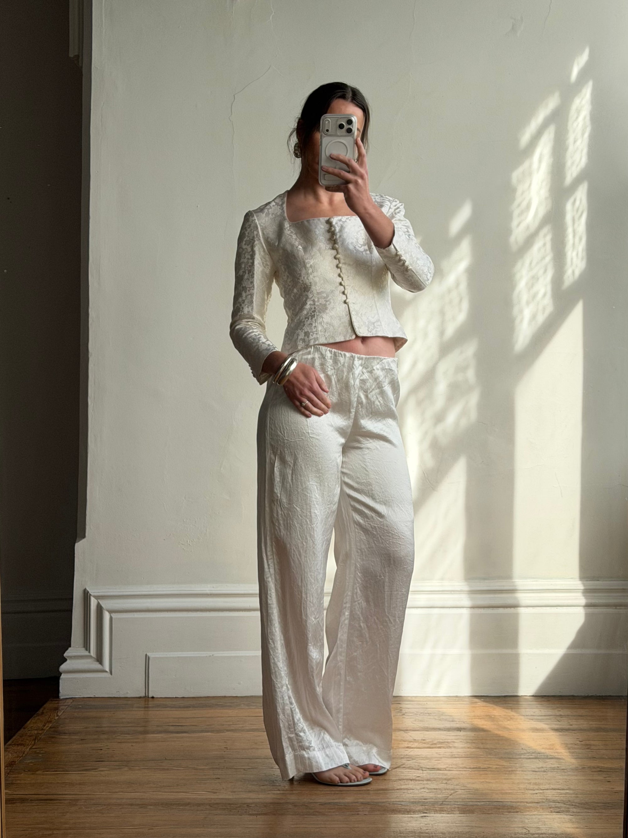 Vintage 90s Ivory Brocade Long Sleeved Bridal Bustier