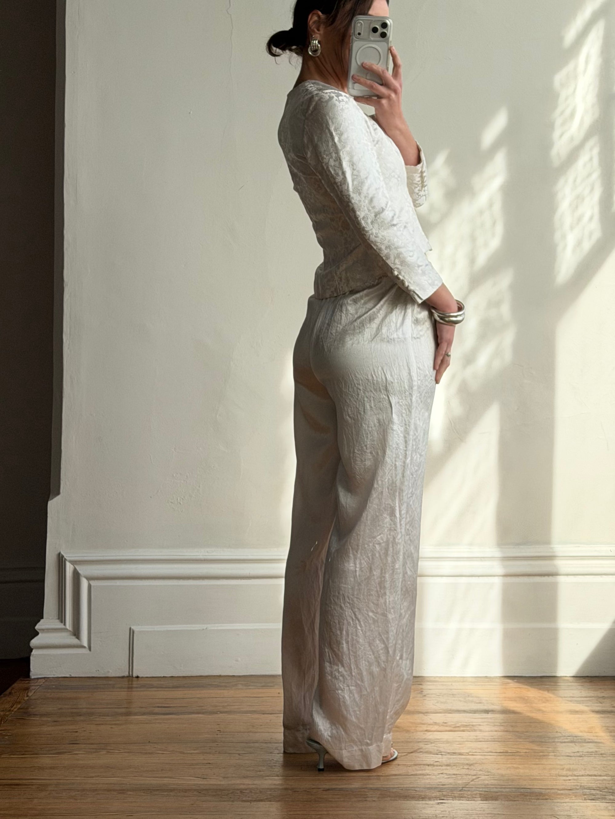Vintage 90s Ivory Brocade Long Sleeved Bridal Bustier