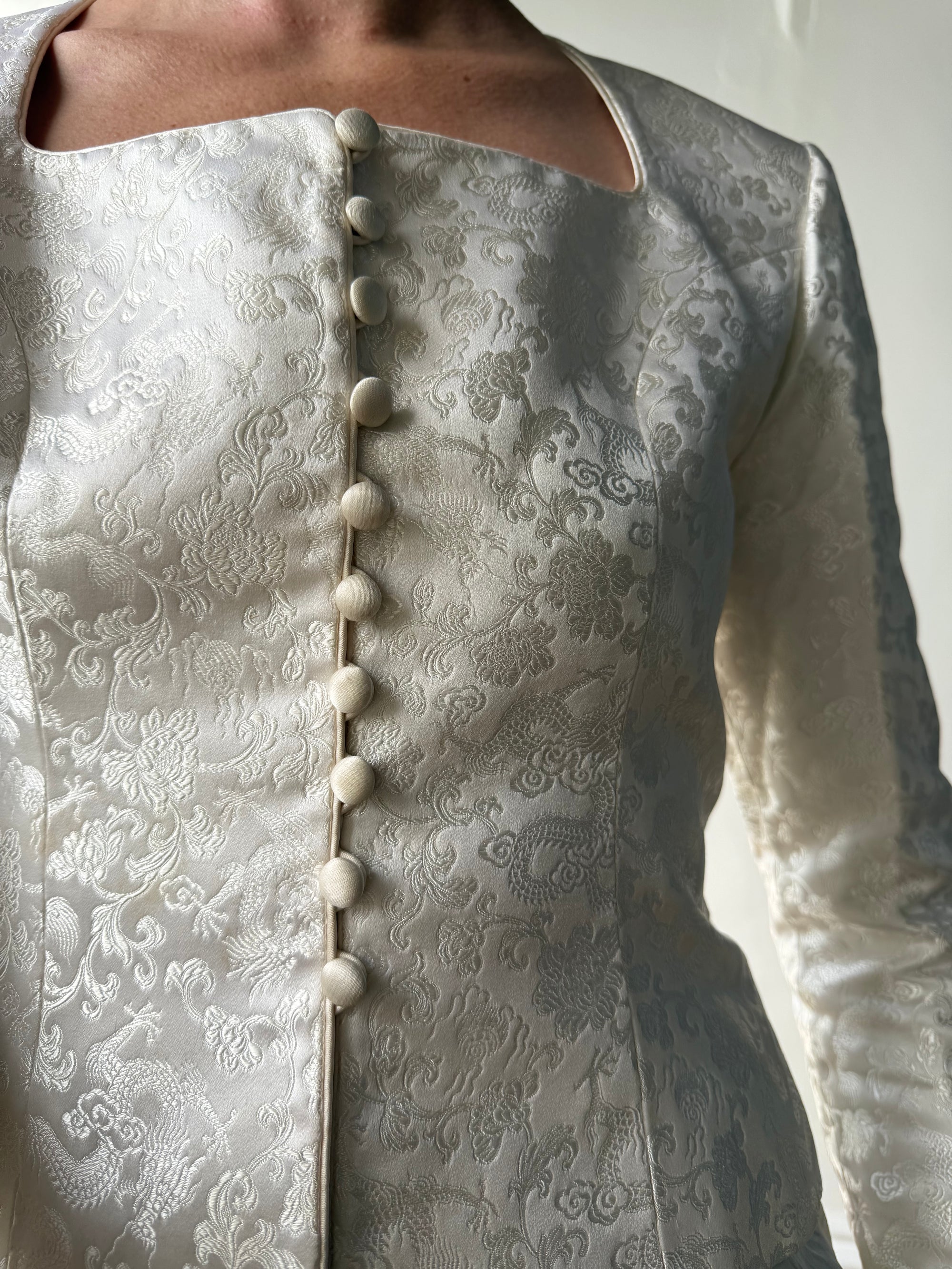 Vintage 90s Ivory Brocade Long Sleeved Bridal Bustier