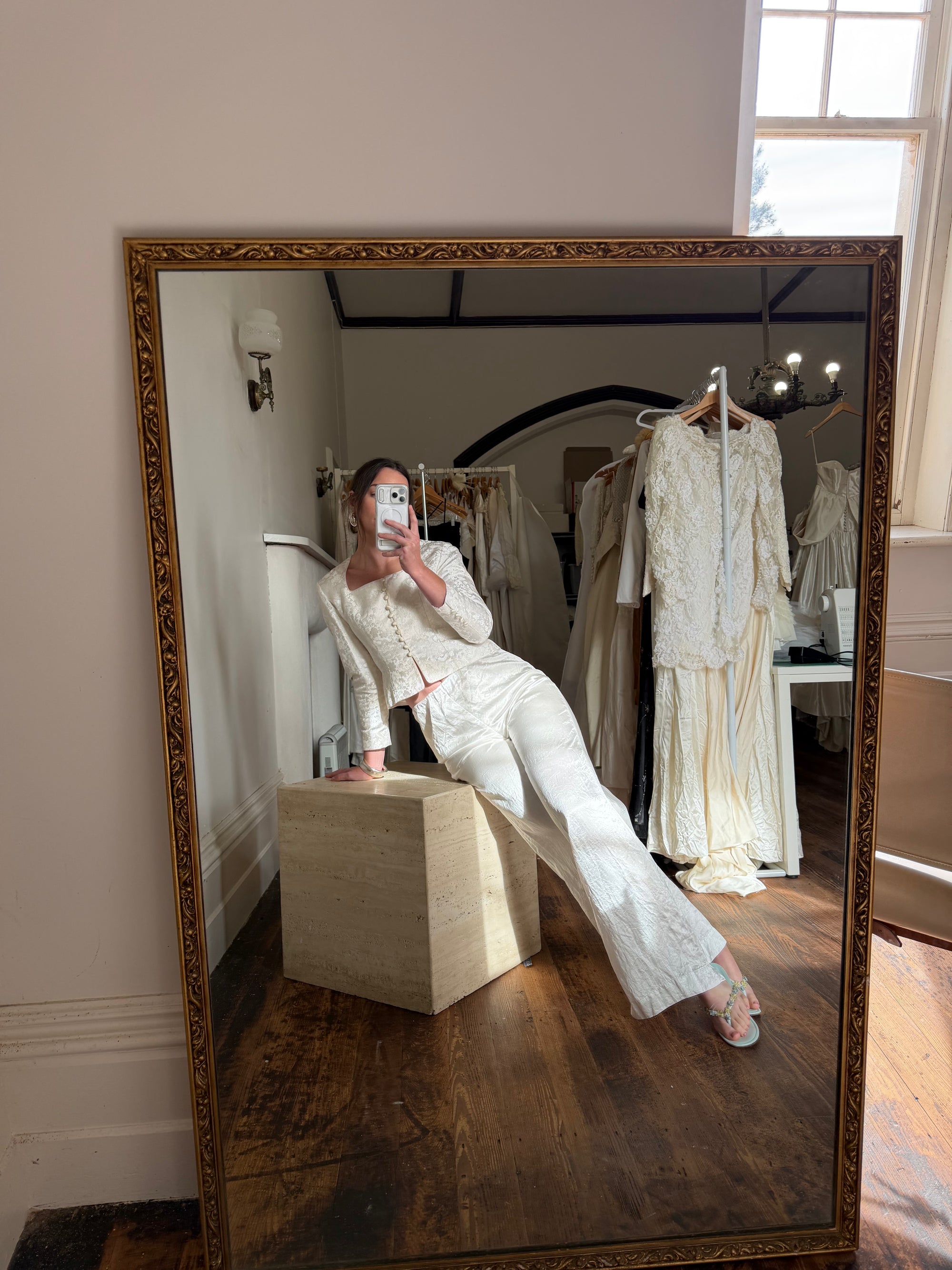 Vintage 90s Ivory Brocade Long Sleeved Bridal Bustier