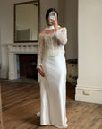 Vintage 90s Italian Nude Long Sleeve Bustier and Silk Satin Skirt Set