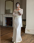 Vintage 90s Italian Nude Long Sleeve Bustier and Silk Satin Skirt Set