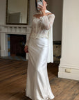 Vintage 90s Italian Nude Long Sleeve Bustier and Silk Satin Skirt Set