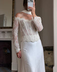 Vintage 90s Italian Nude Long Sleeve Bustier and Silk Satin Skirt Set