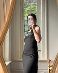 Vintage 90s Cheongsam Embroidered Blue Floral Crepe Dress