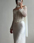 Vintage 90s Italian Nude Long Sleeve Bustier and Silk Satin Skirt Set