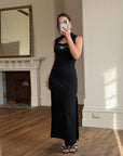 Vintage 90s Cheongsam Embroidered Blue Floral Crepe Dress