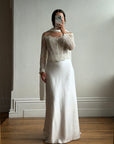 Vintage 90s Italian Nude Long Sleeve Bustier and Silk Satin Skirt Set
