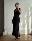 Vintage 90s Cheongsam Embroidered Blue Floral Crepe Dress
