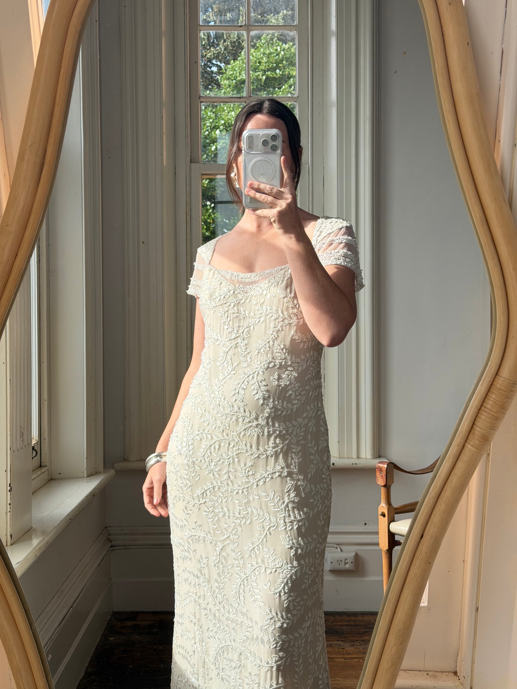 Vintage Y2K Crystal Cap Sleeve Bridal Slip