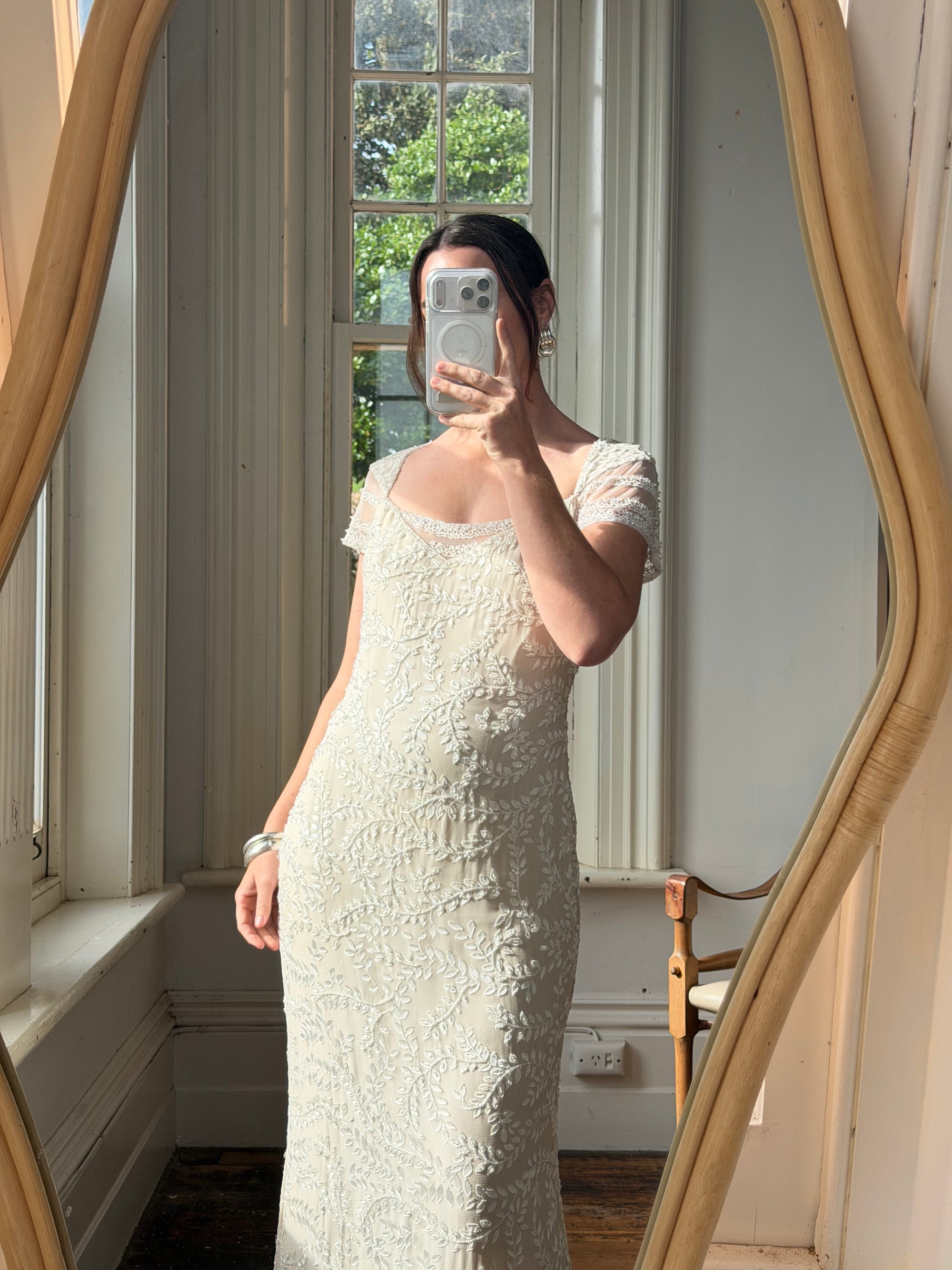 Vintage Y2K Crystal Cap Sleeve Bridal Slip