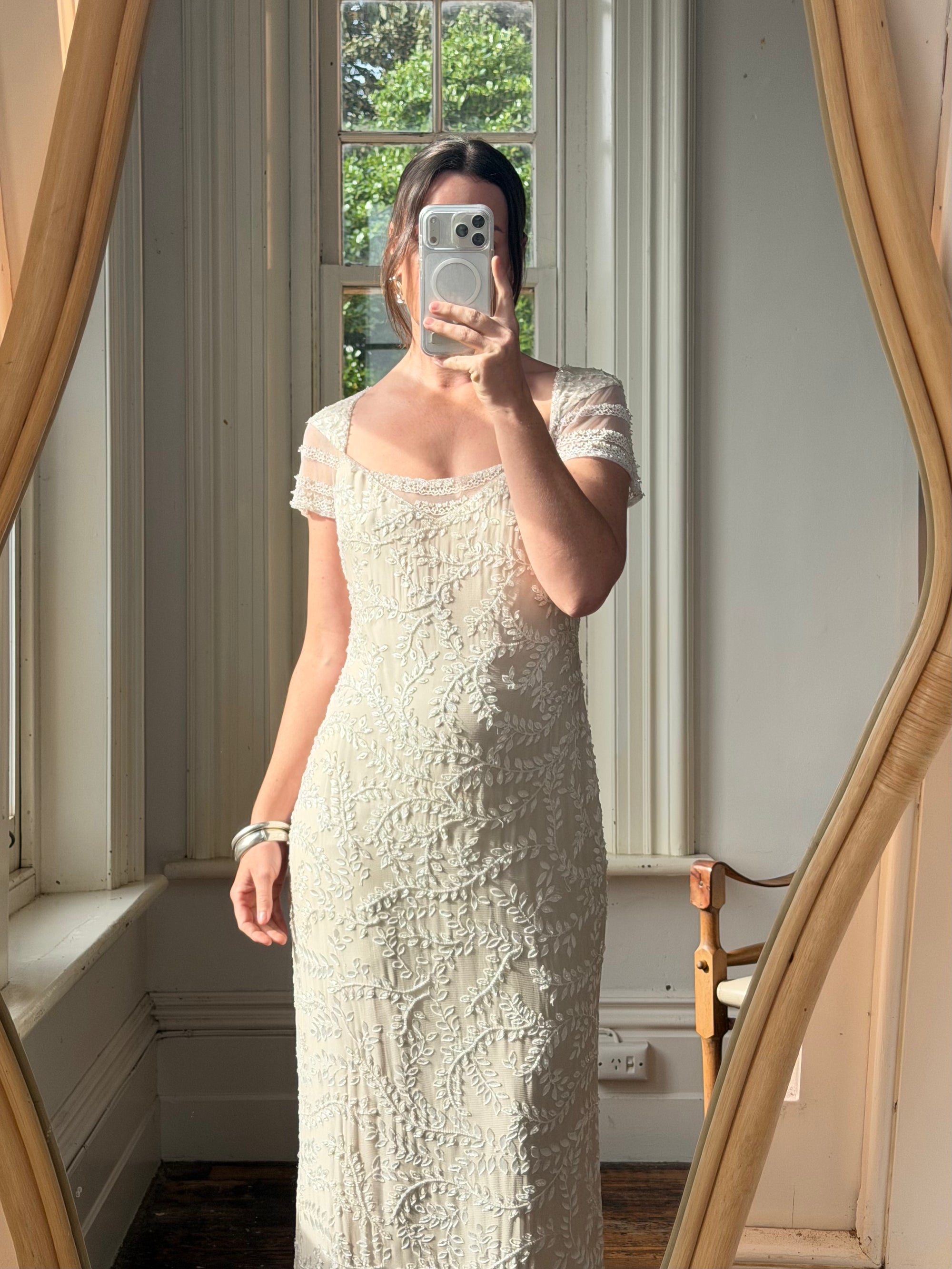 Vintage Y2K Crystal Cap Sleeve Bridal Slip