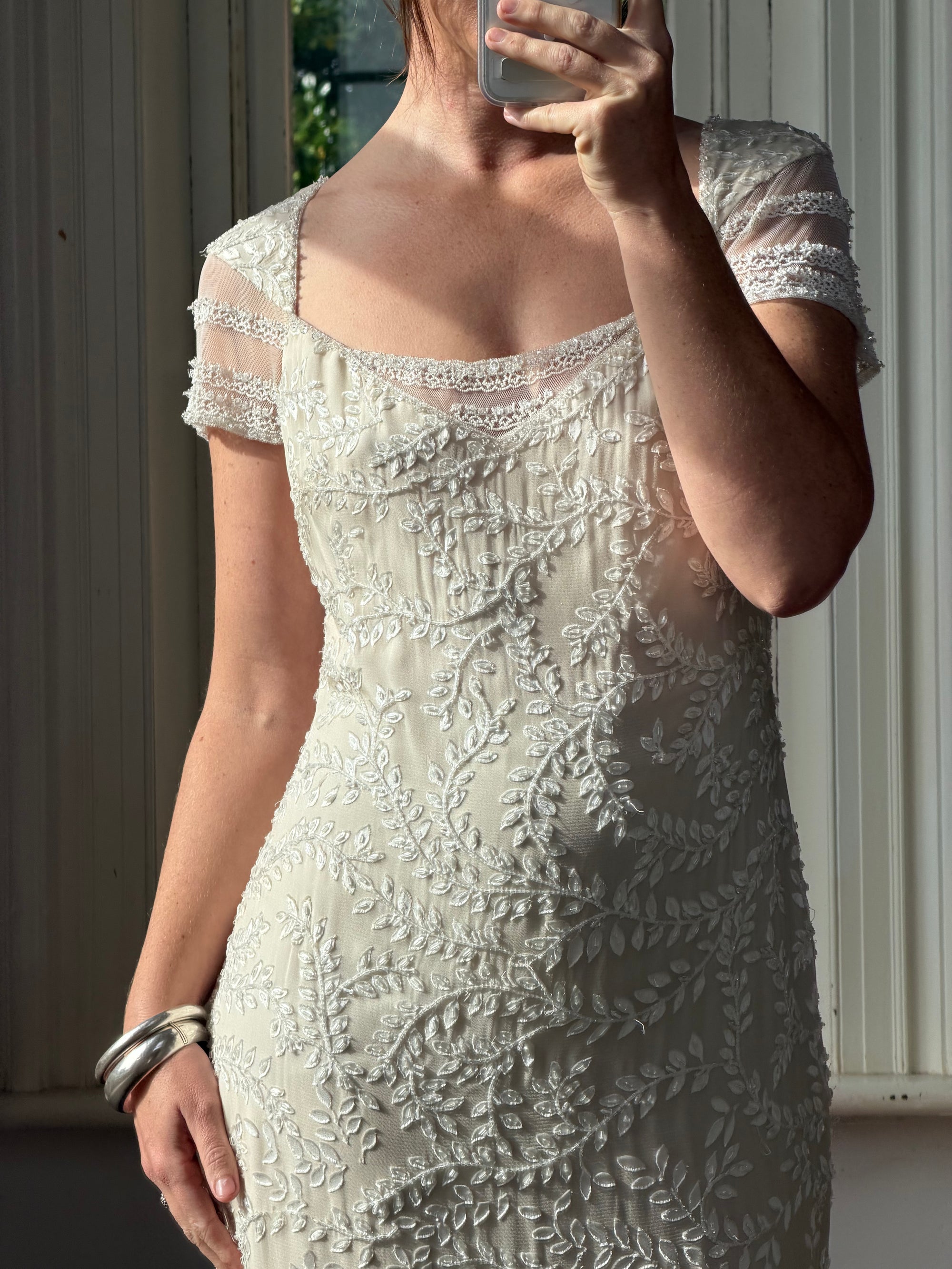 Vintage Y2K Crystal Cap Sleeve Bridal Slip