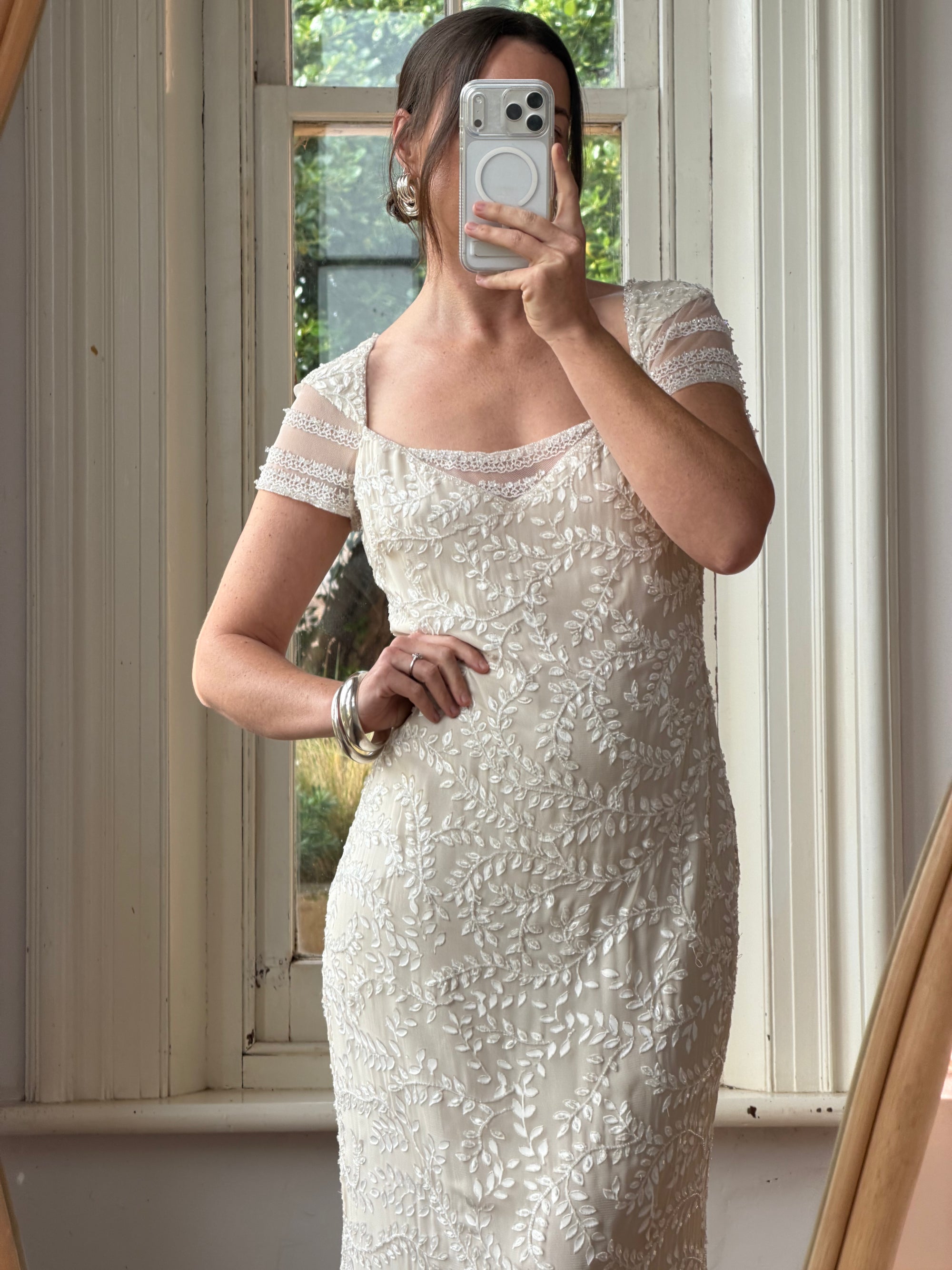 Vintage Y2K Crystal Cap Sleeve Bridal Slip