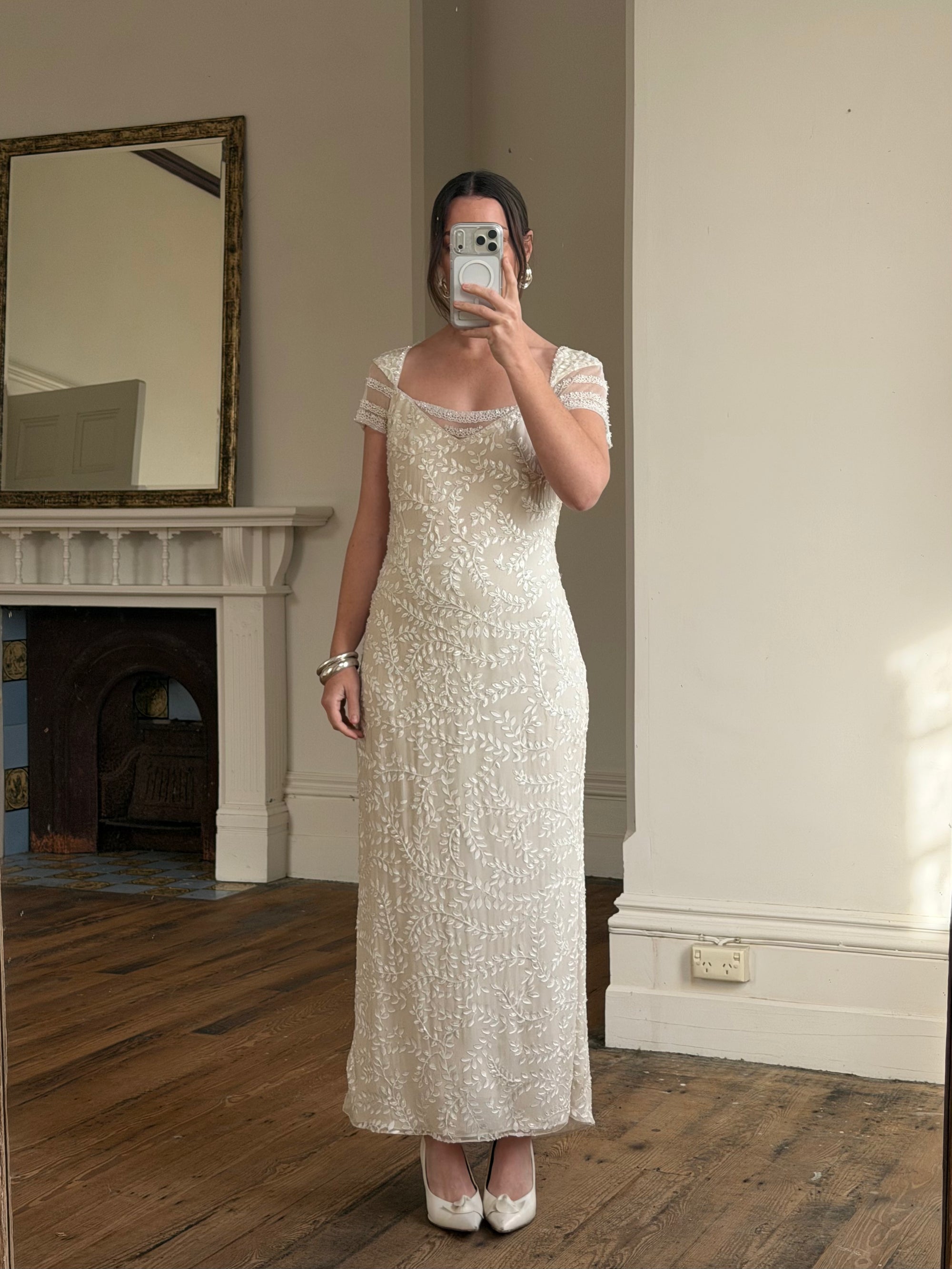 Vintage Y2K Crystal Cap Sleeve Bridal Slip