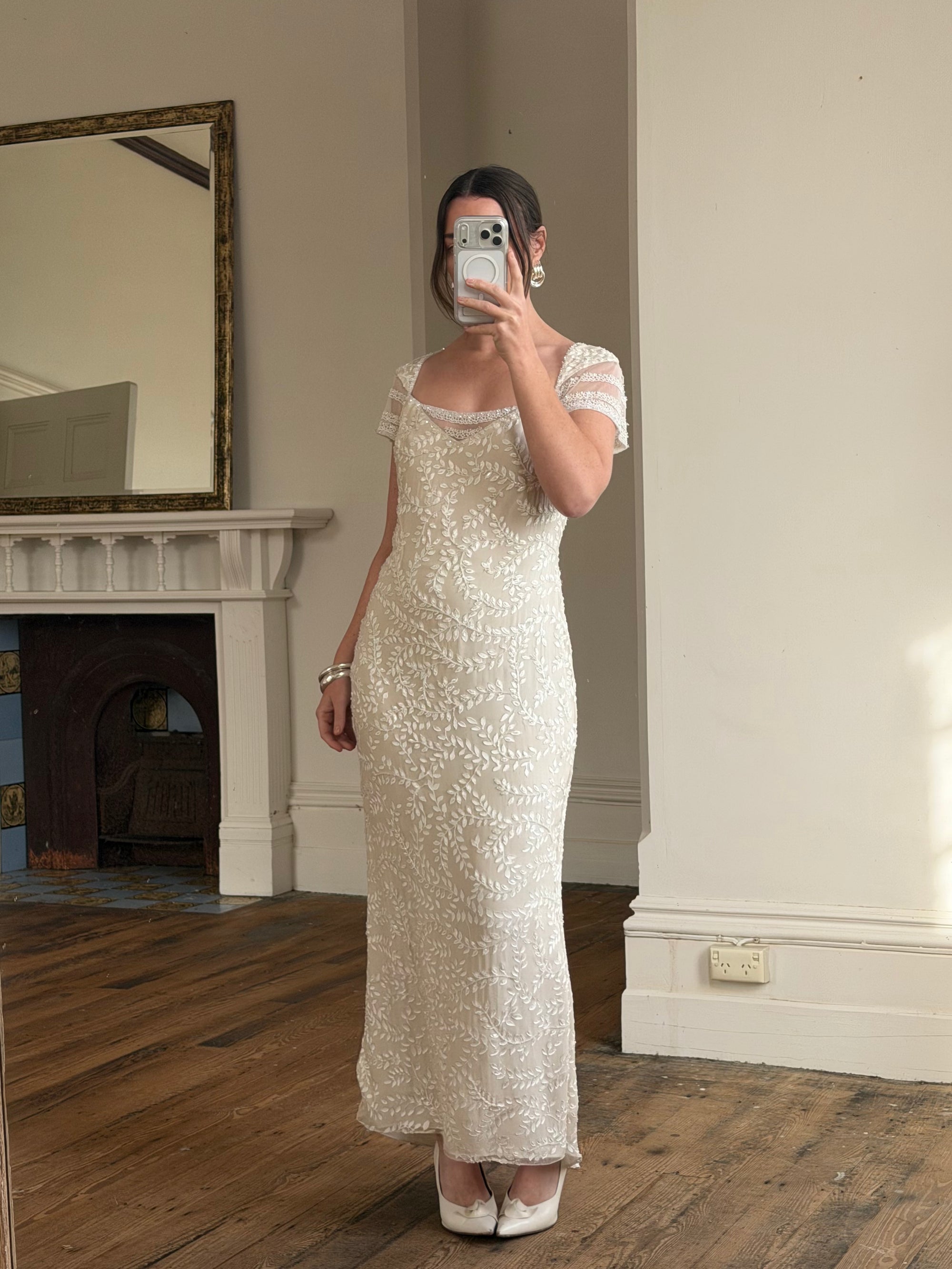 Vintage Y2K Crystal Cap Sleeve Bridal Slip