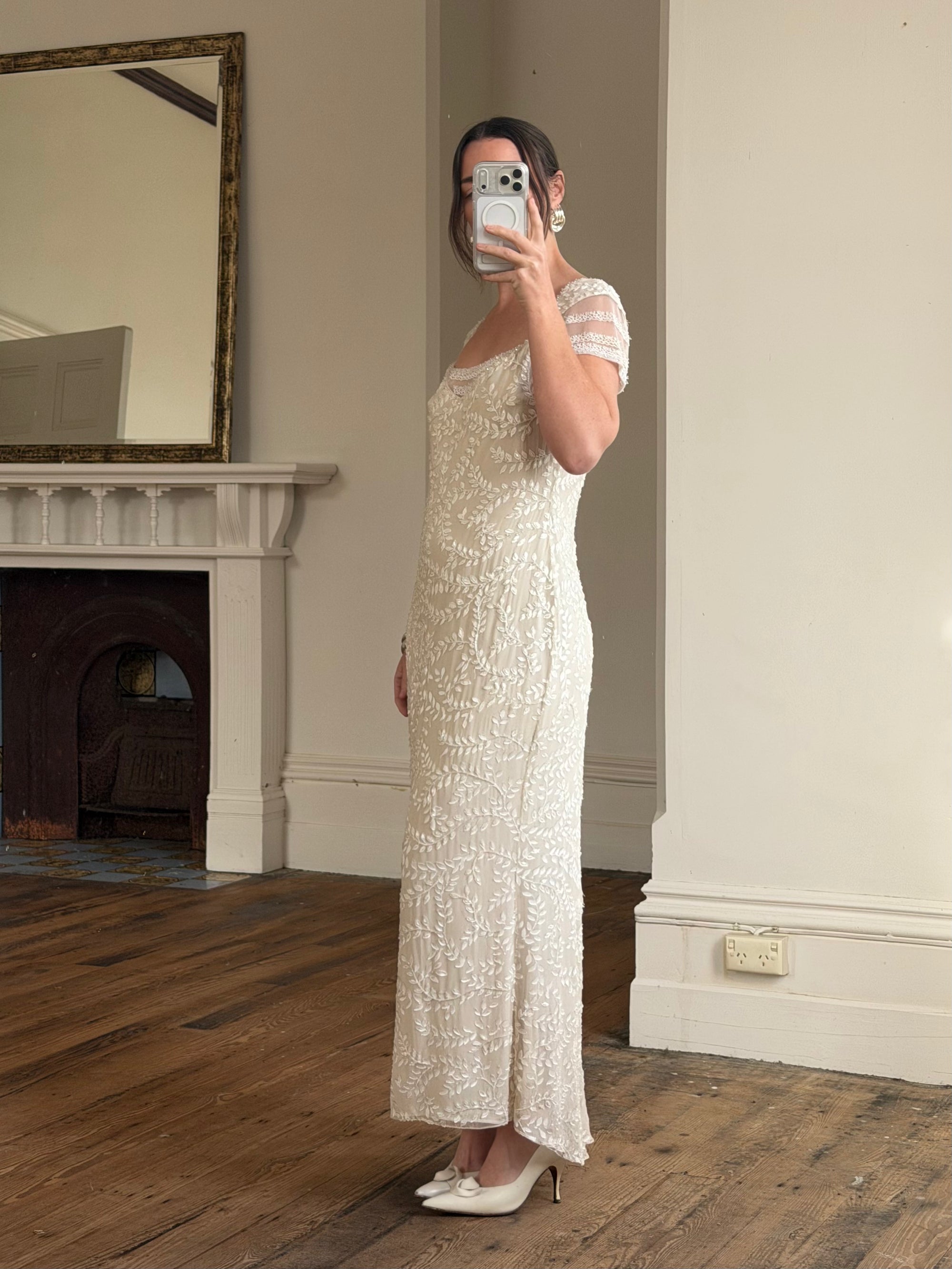 Vintage Y2K Crystal Cap Sleeve Bridal Slip