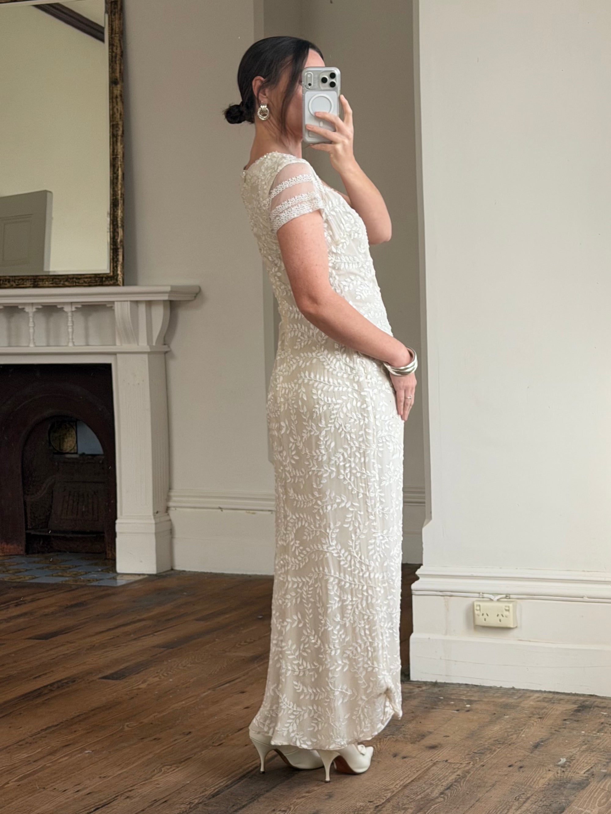 Vintage Y2K Crystal Cap Sleeve Bridal Slip