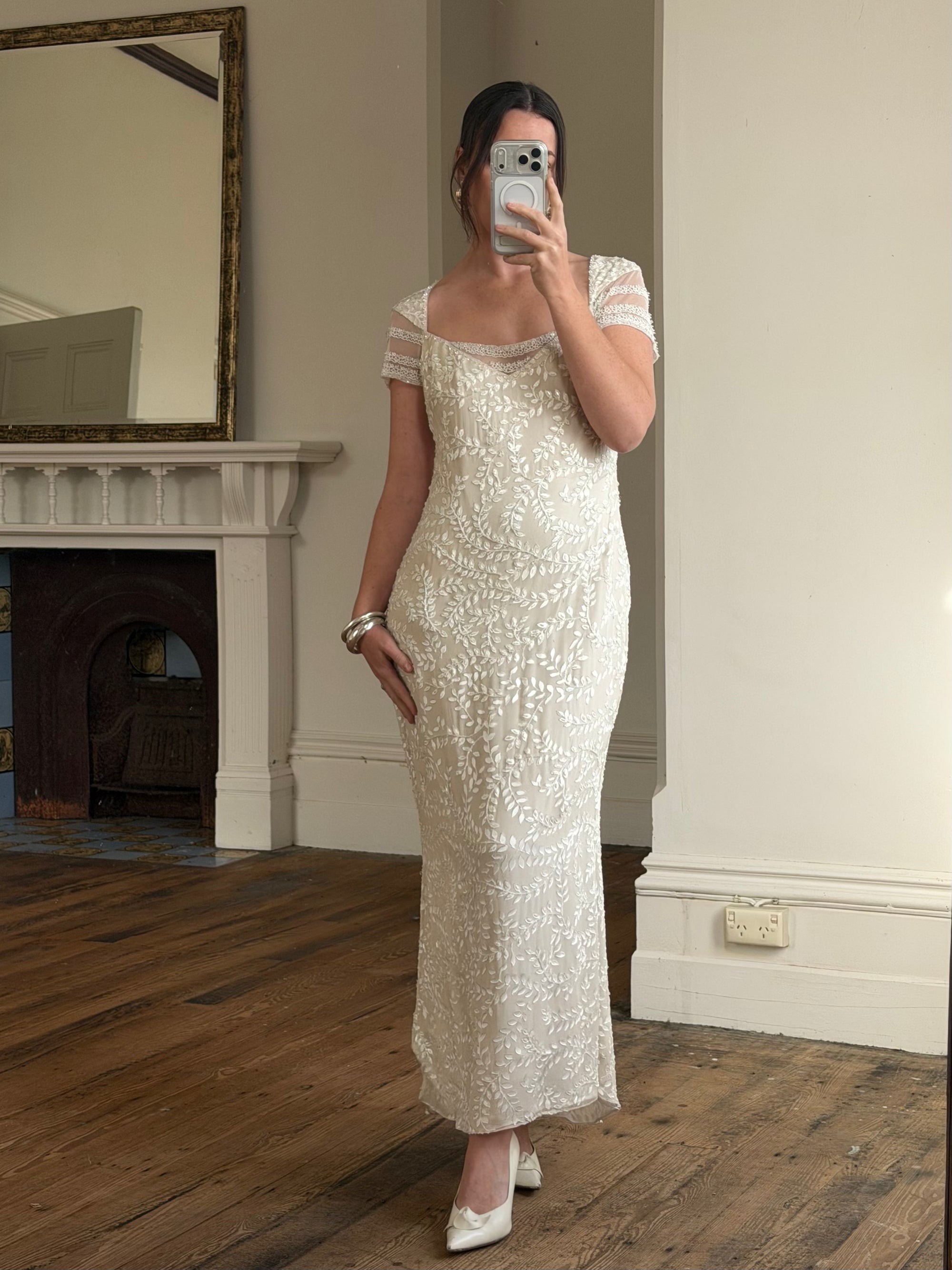Vintage Y2K Crystal Cap Sleeve Bridal Slip