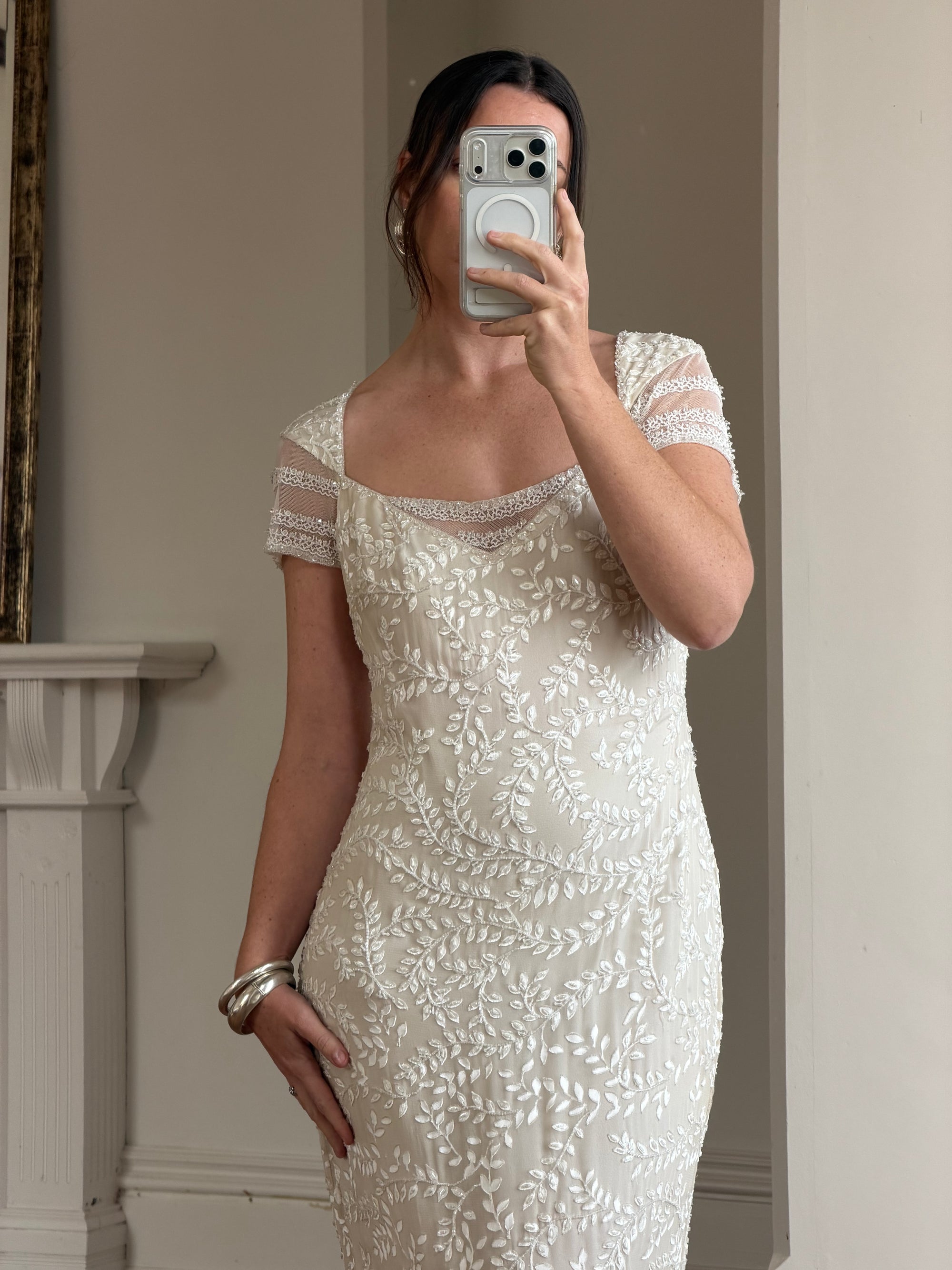 Vintage Y2K Crystal Cap Sleeve Bridal Slip