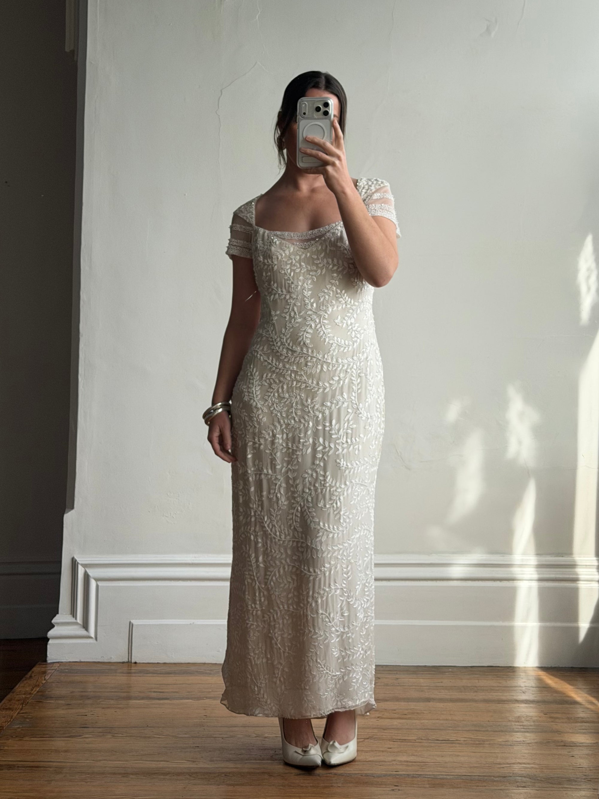Vintage Y2K Crystal Cap Sleeve Bridal Slip