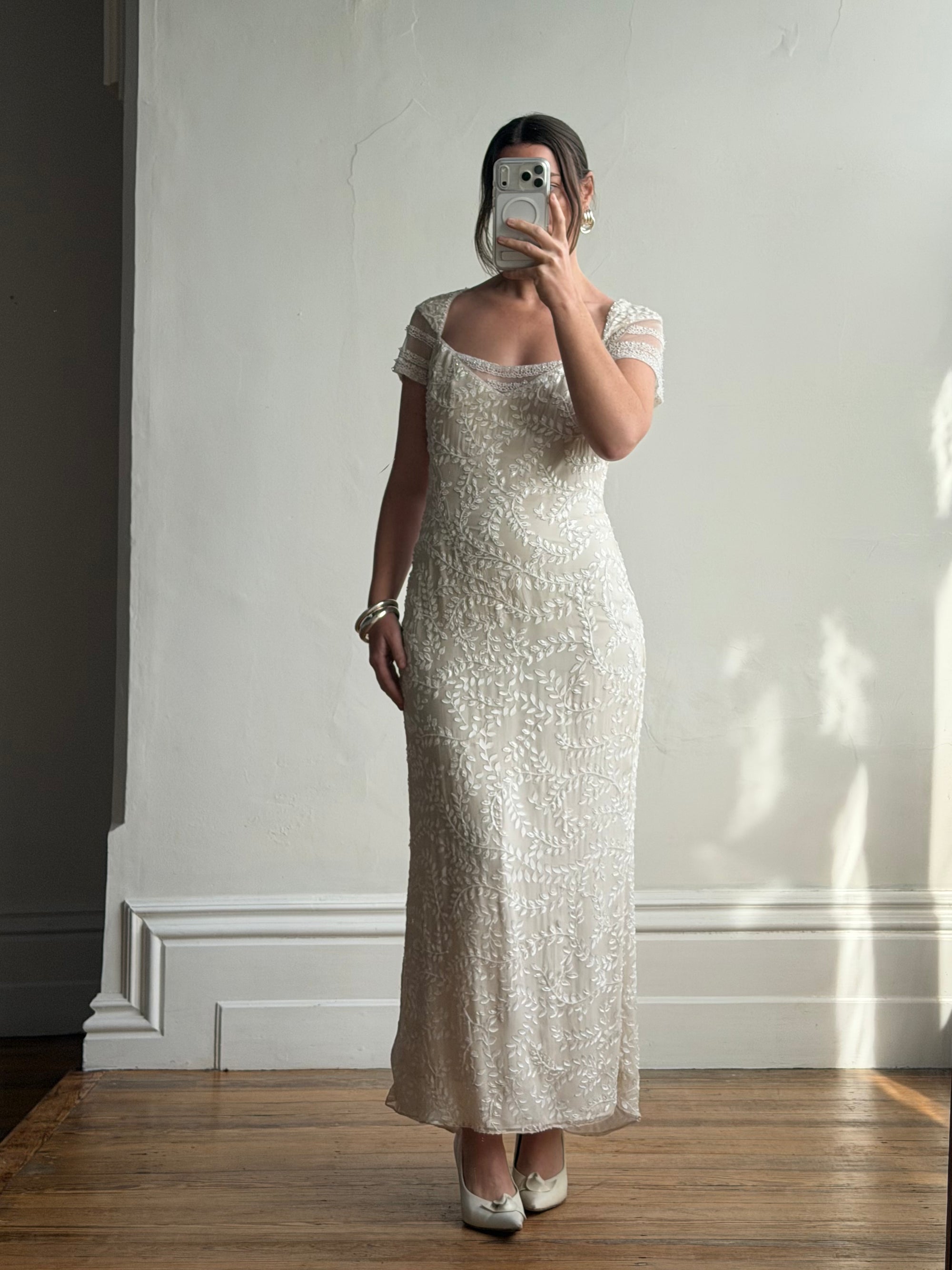 Vintage Y2K Crystal Cap Sleeve Bridal Slip