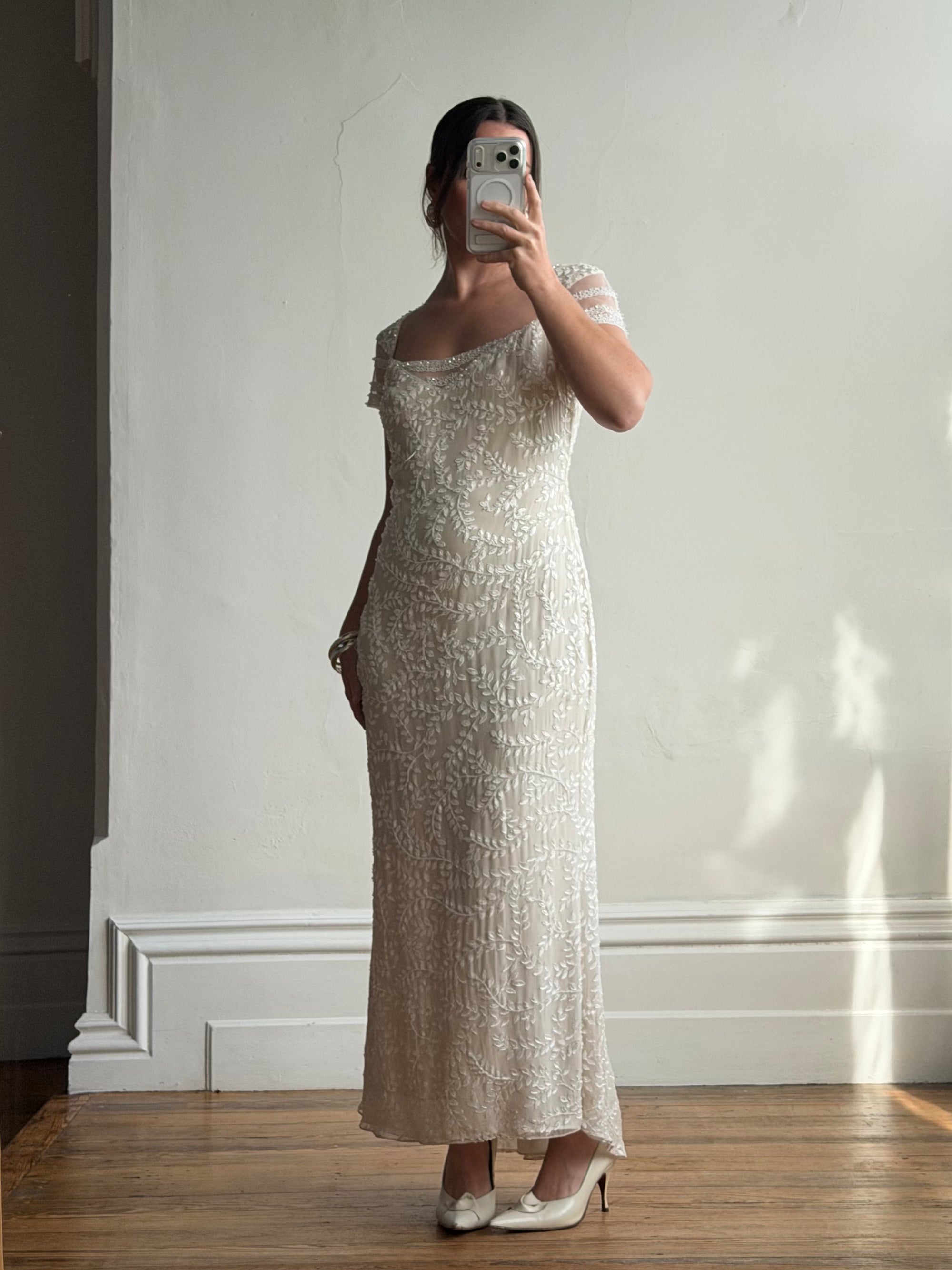 Vintage Y2K Crystal Cap Sleeve Bridal Slip
