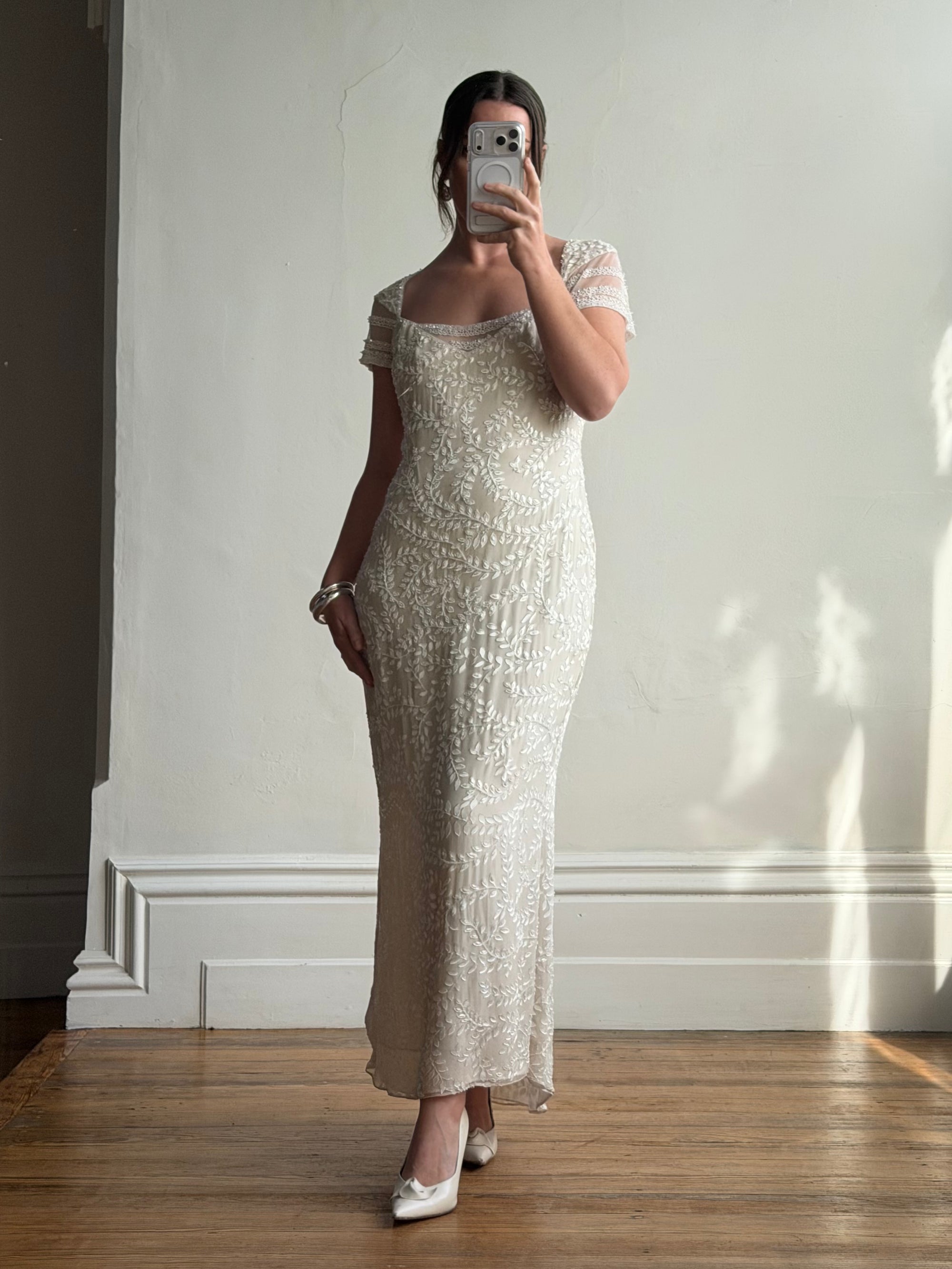 Vintage Y2K Crystal Cap Sleeve Bridal Slip