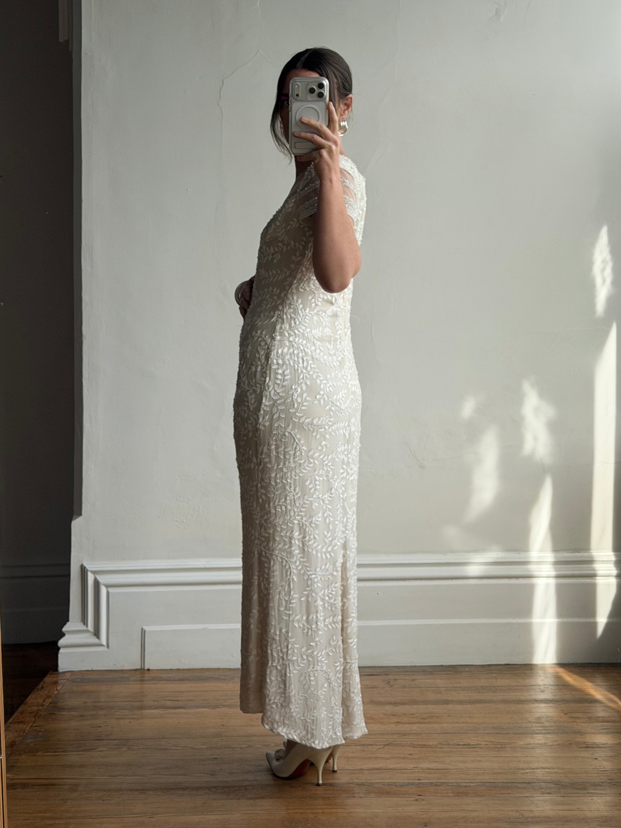 Vintage Y2K Crystal Cap Sleeve Bridal Slip