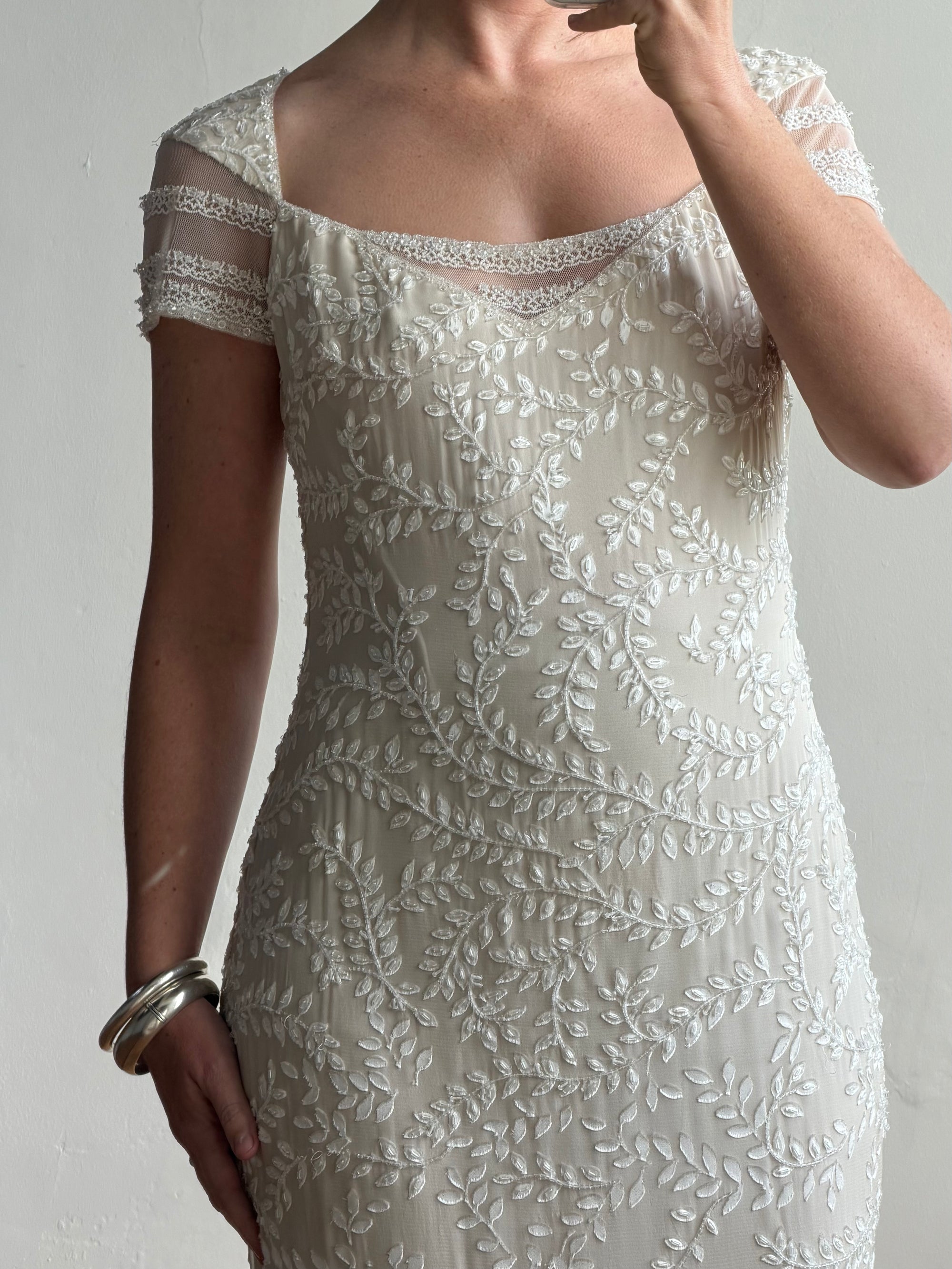Vintage Y2K Crystal Cap Sleeve Bridal Slip