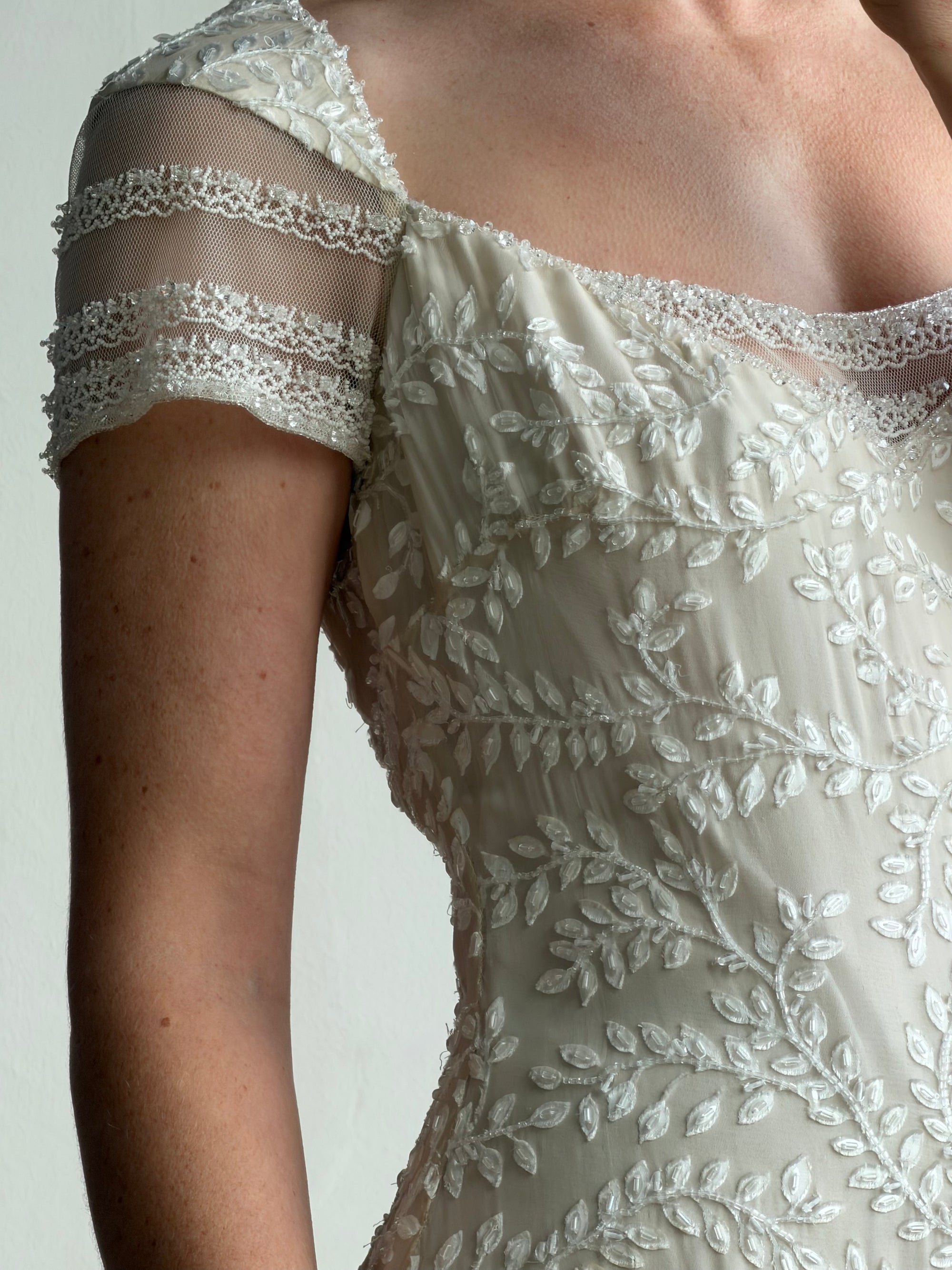Vintage Y2K Crystal Cap Sleeve Bridal Slip