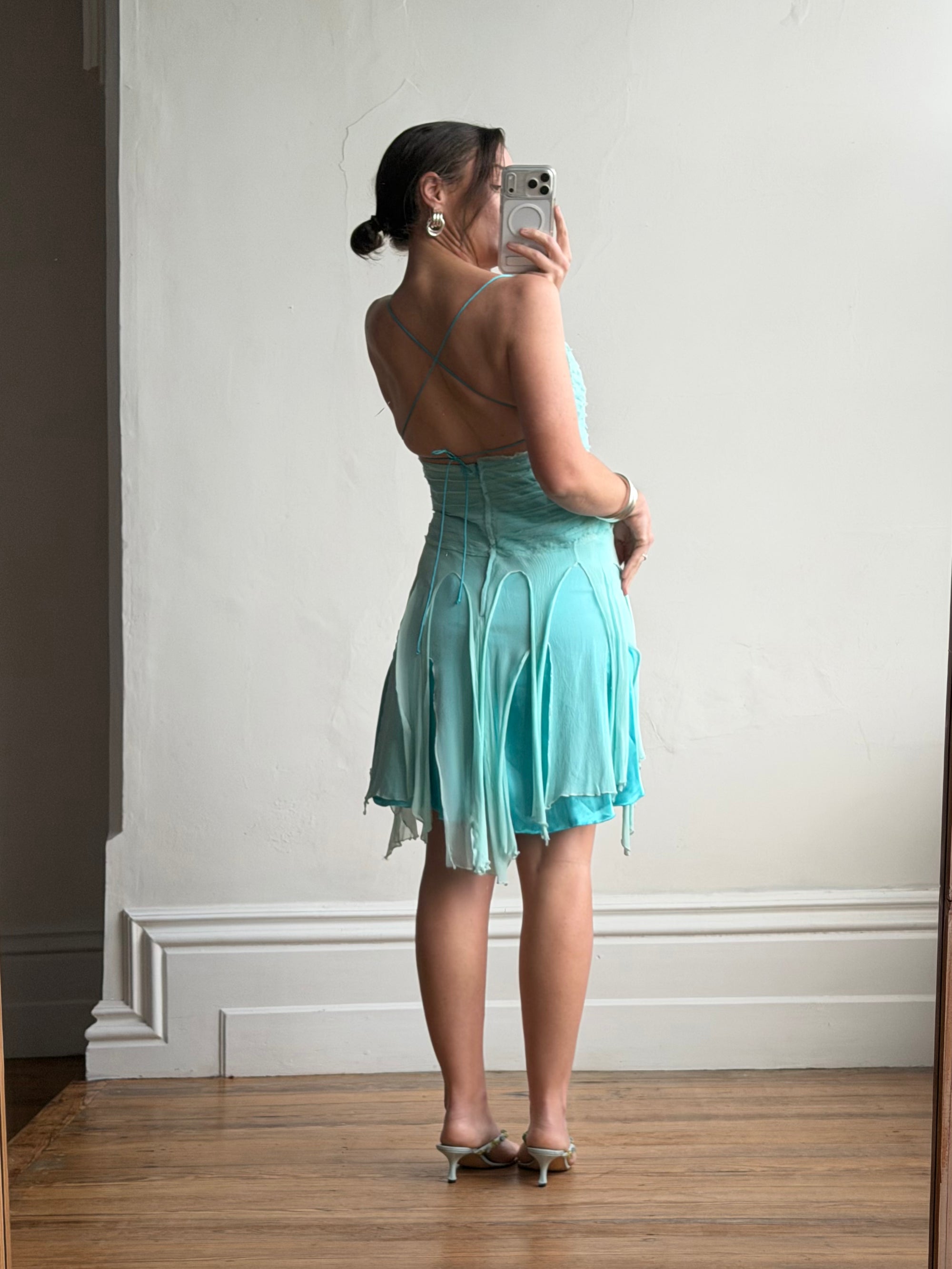 Vintage 90s Silk Chiffon Aqua Fairy Dress